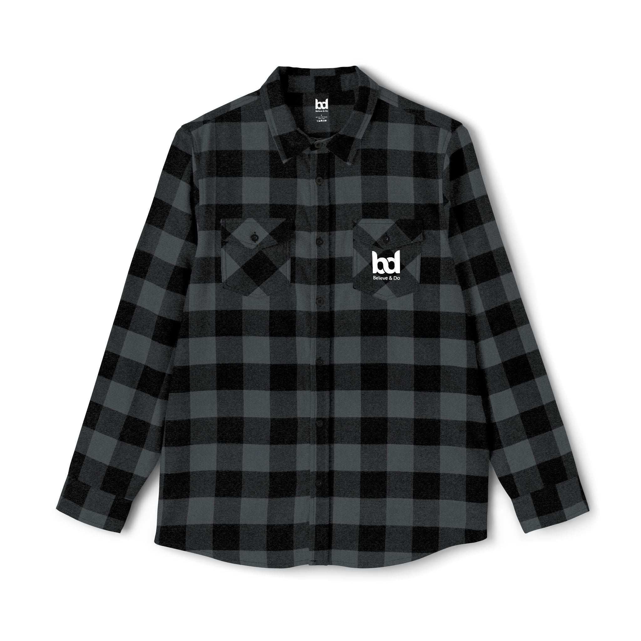 Cozy Comfort with a Purpose: The "Believe & Do" Unisex Flannel Shirt - Cozy Black and Green Plaid Design for Everyday Wear