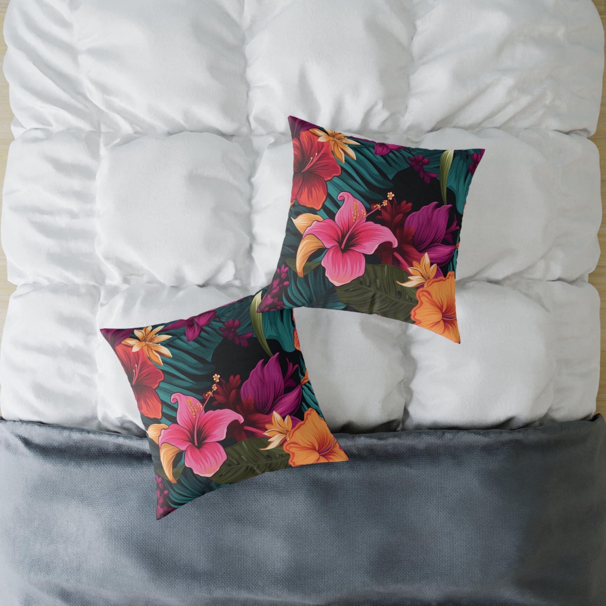Tropical Floral Square Pillow - Vibrant Home Decor for Summer Vibes