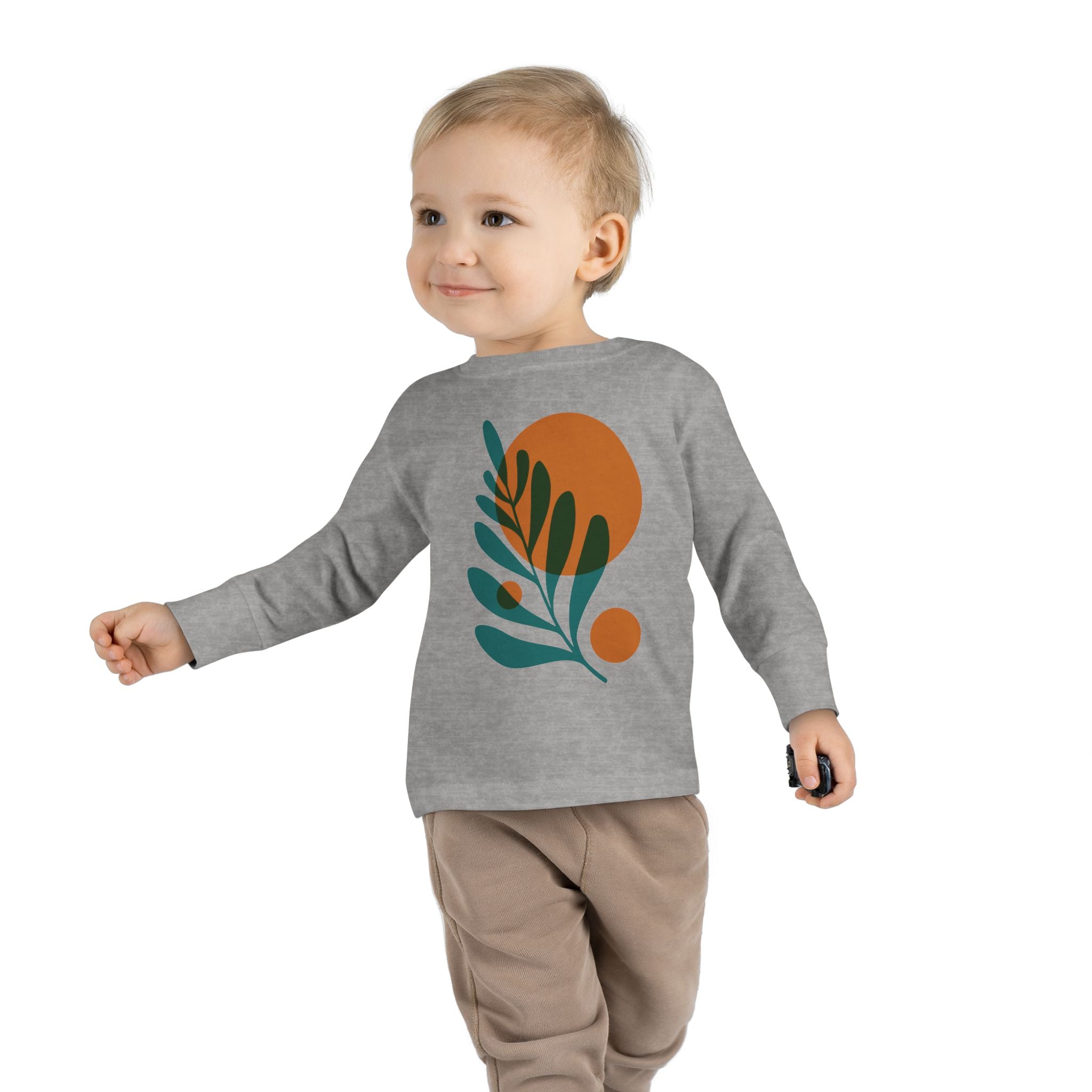 Toddler Long Sleeve Leaf Print Tee - Cute Organic Casual Wear