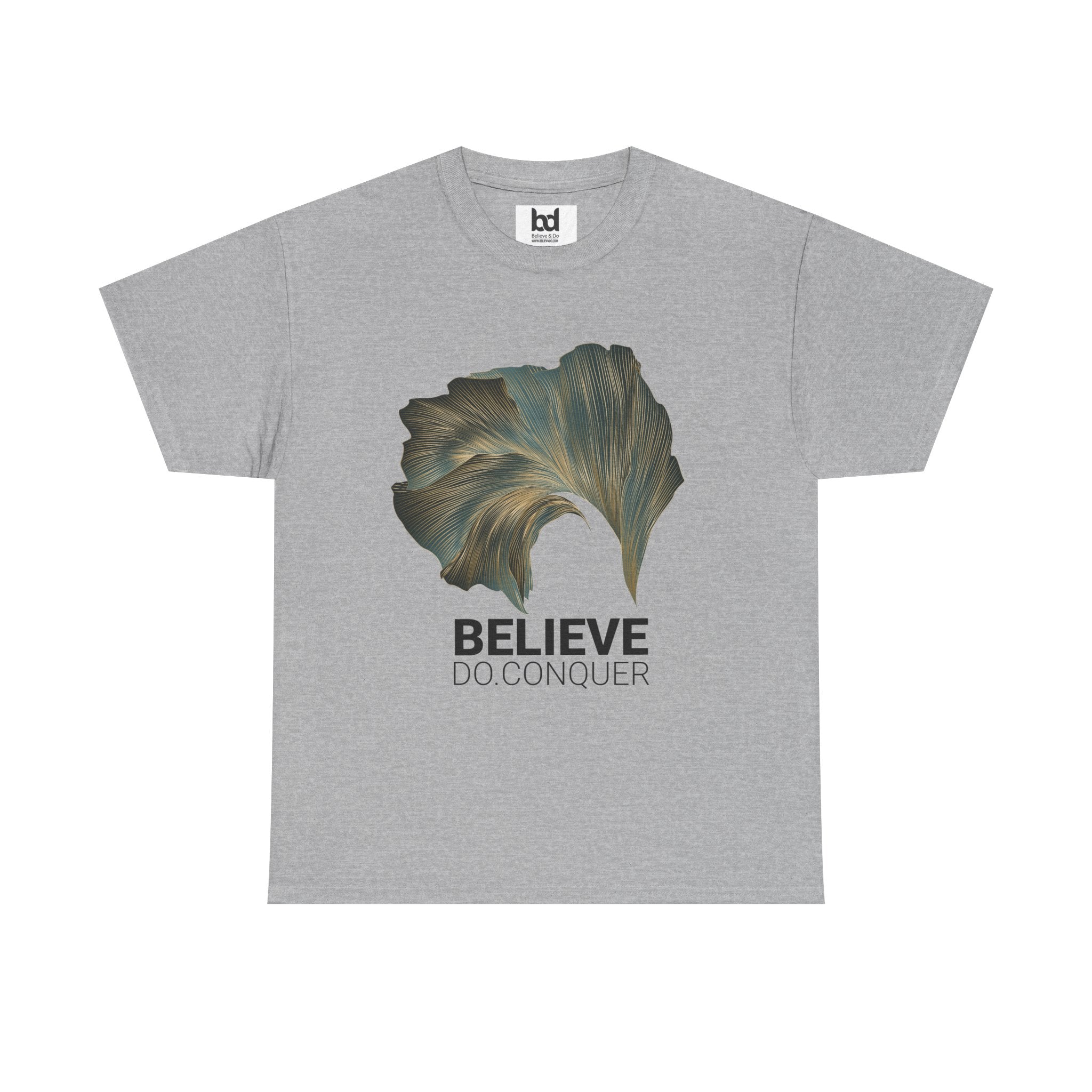 Belive.Do.Conquer Unisex Heavy Cotton Tee - Artistic Leaf Design