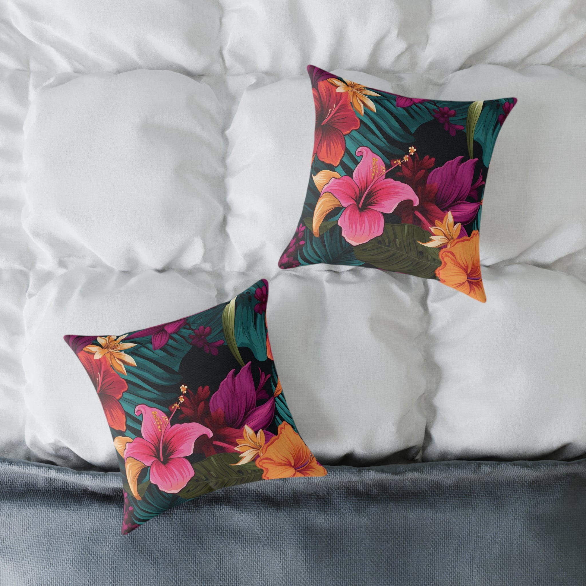Tropical Floral Square Pillow - Vibrant Home Decor for Summer Vibes
