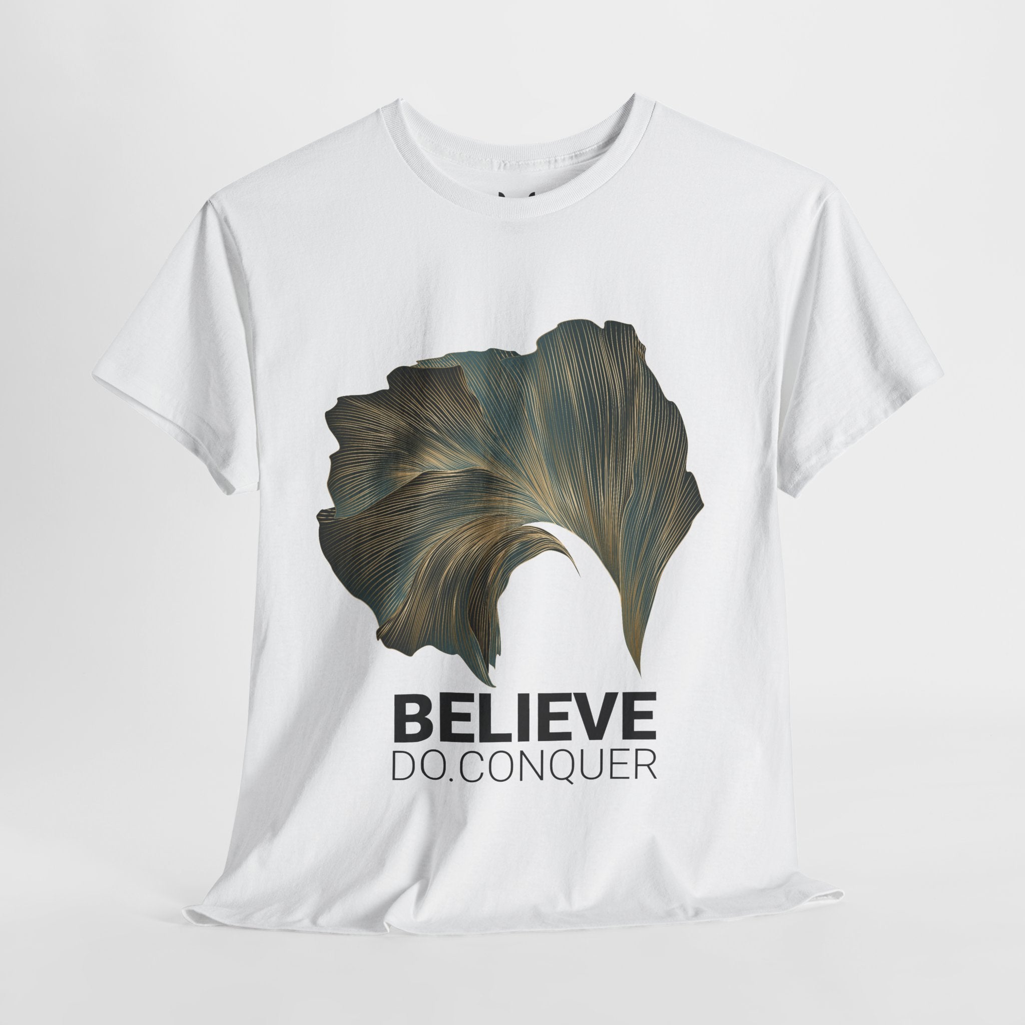 Belive.Do.Conquer Unisex Heavy Cotton Tee - Artistic Leaf Design