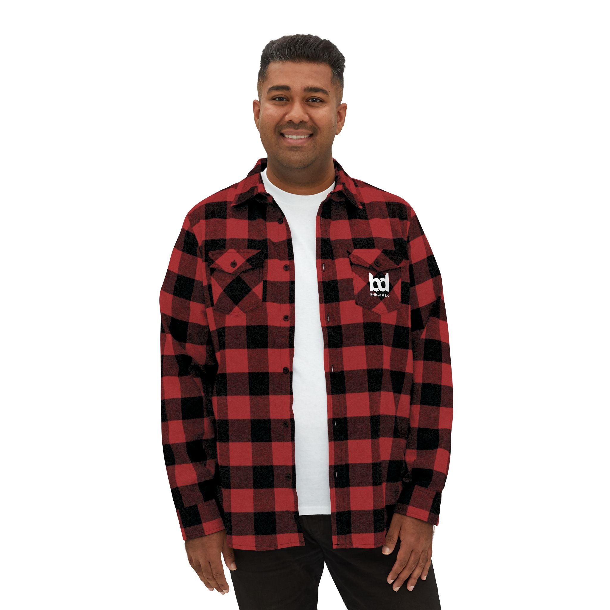 Cozy Comfort with a Purpose: The "Believe & Do" Unisex Flannel Shirt - Cozy Black and Green Plaid Design for Everyday Wear