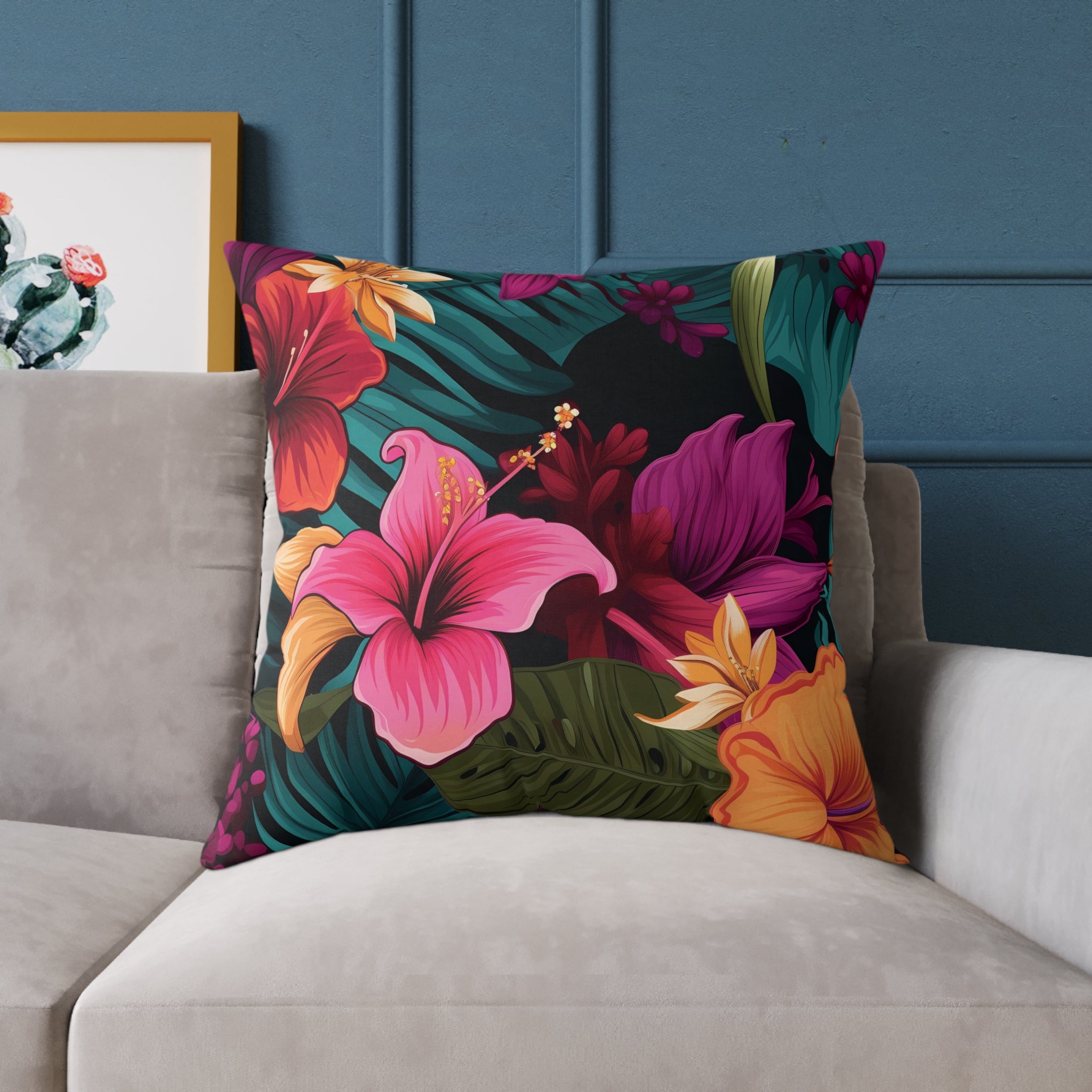 Tropical Floral Square Pillow - Vibrant Home Decor for Summer Vibes