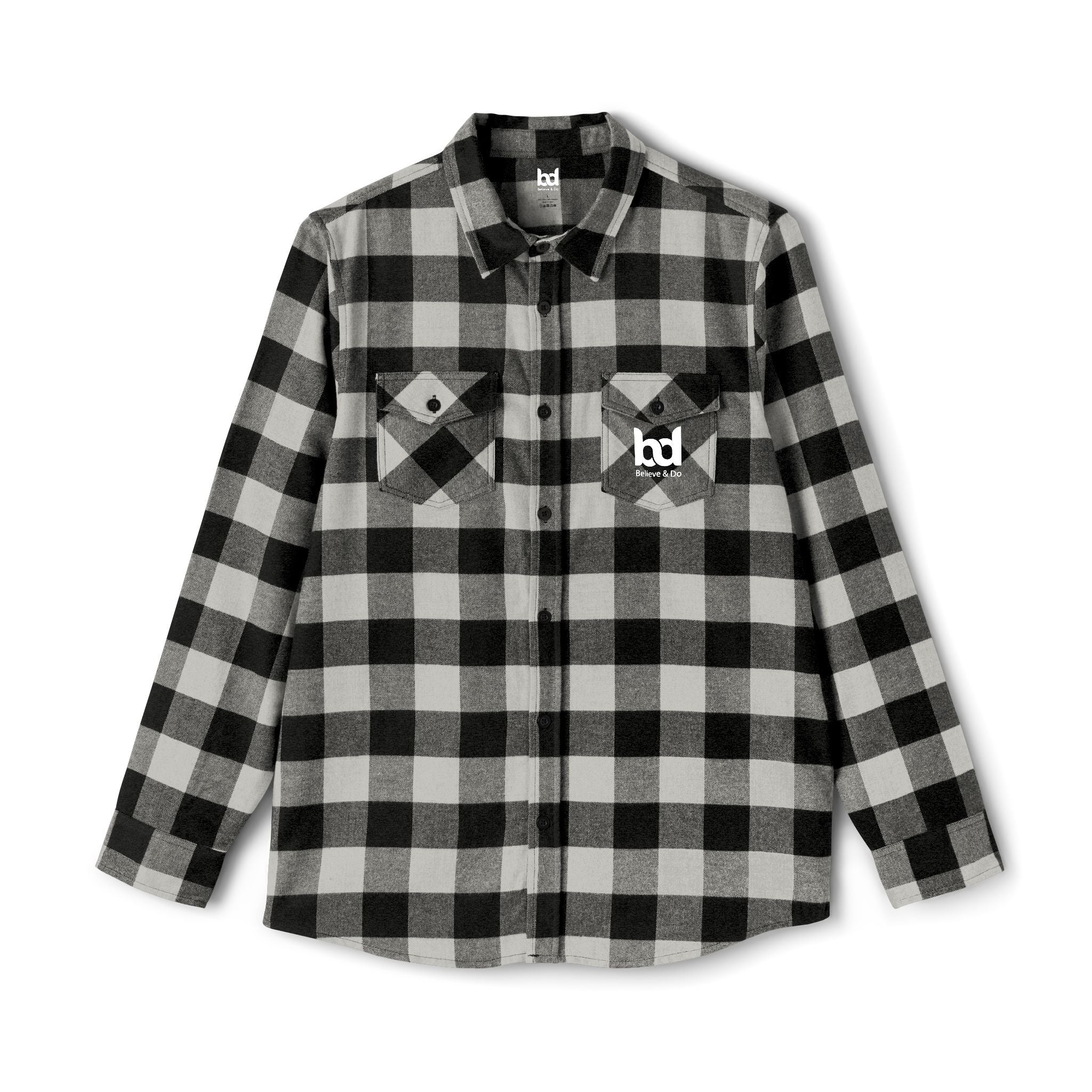 Cozy Comfort with a Purpose: The "Believe & Do" Unisex Flannel Shirt - Cozy Black and Green Plaid Design for Everyday Wear