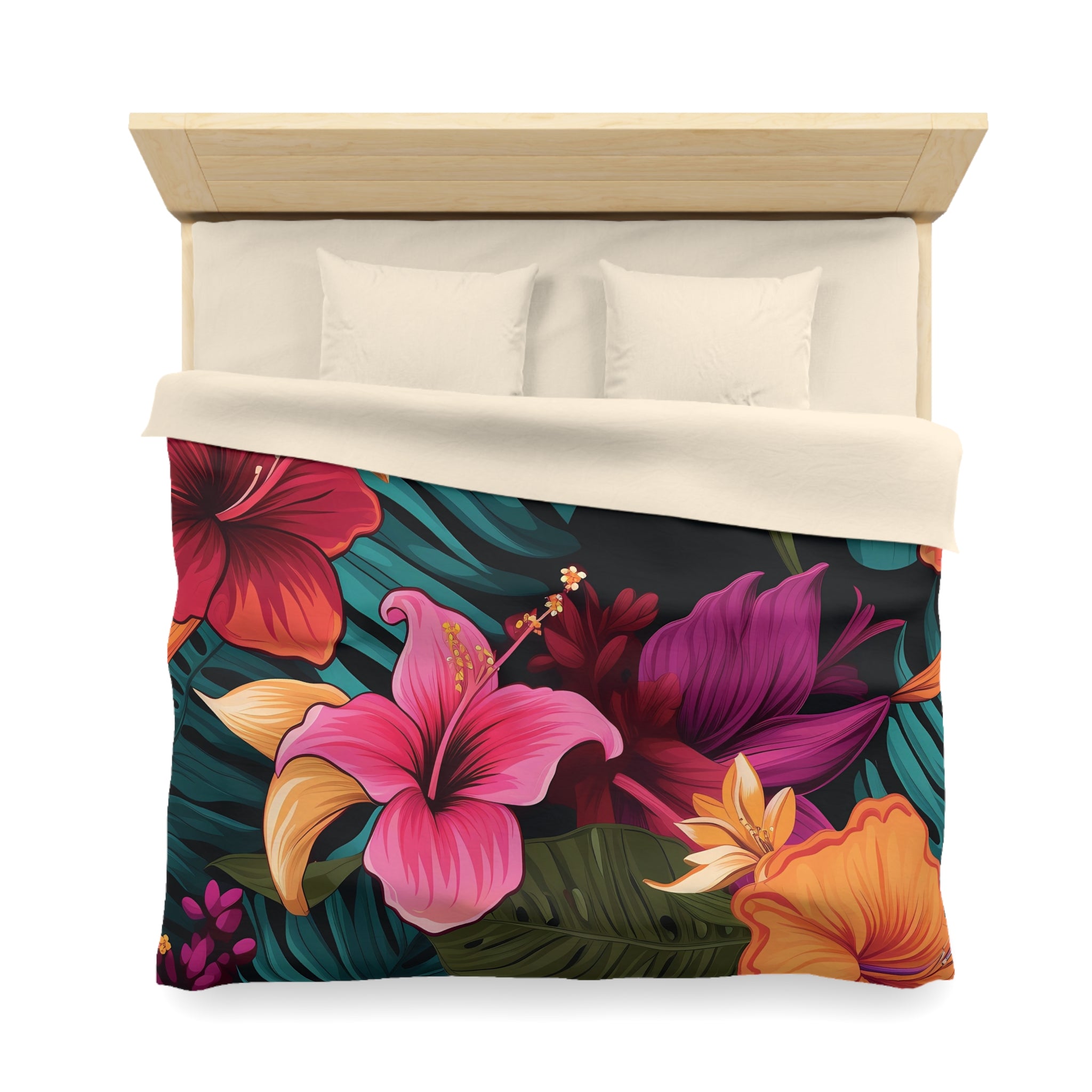 Tropical Floral Microfiber Duvet Cover - Vibrant Bedding for Relaxed Living