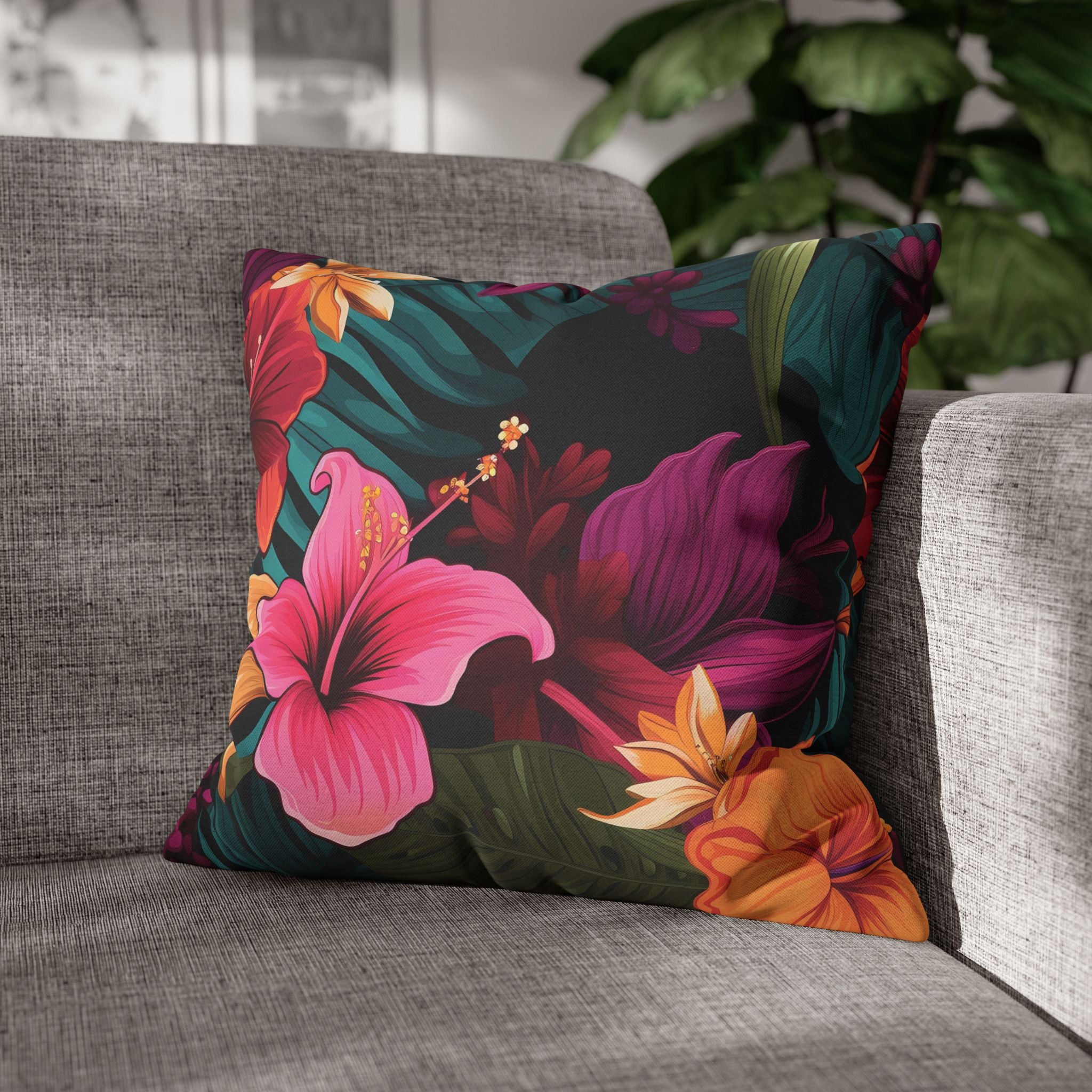 Tropical Floral Square Pillowcase - Vibrant Home Decor for Summer Vibes