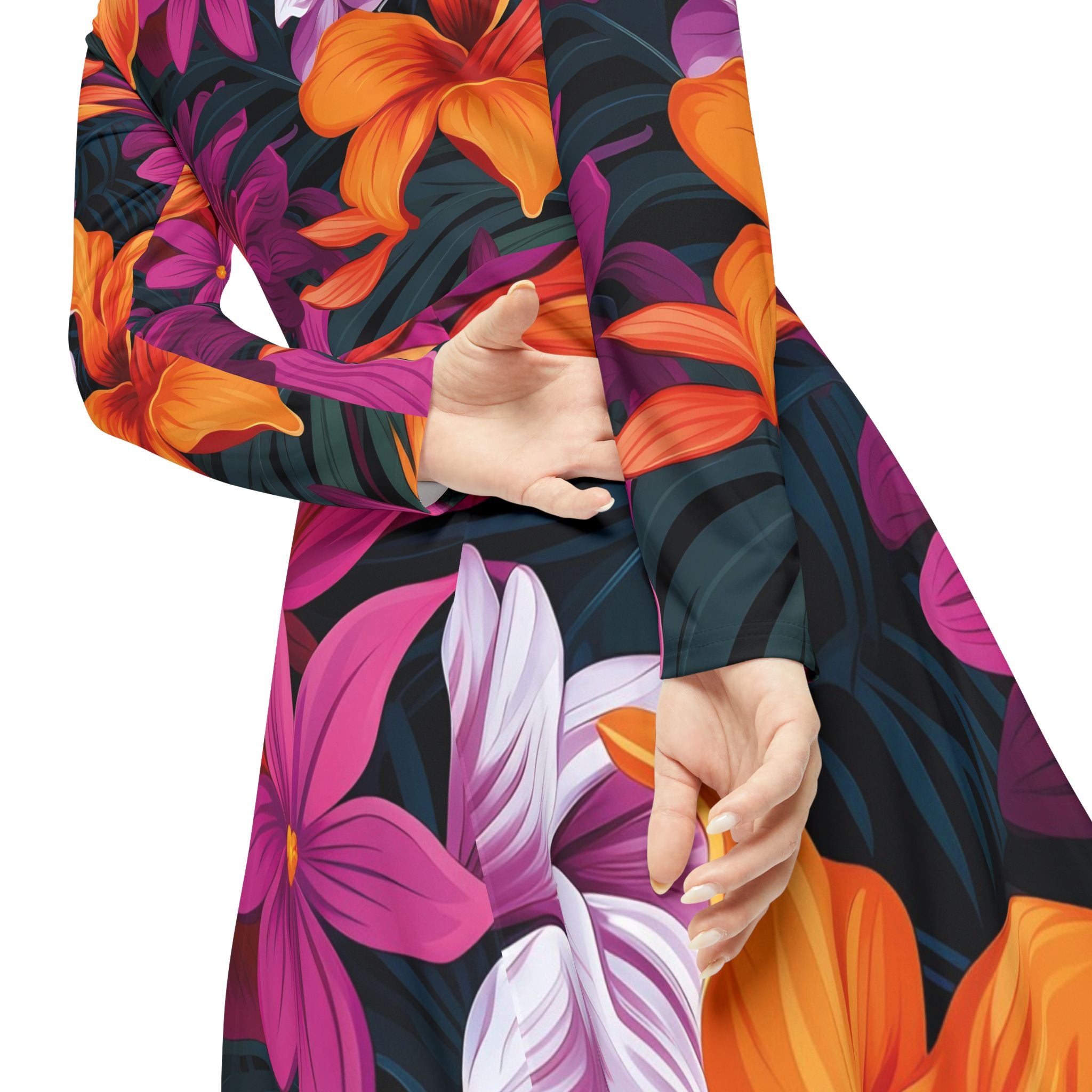 Tropical Floral Long Sleeve Dance Dress - Perfect for Summer Celebrations