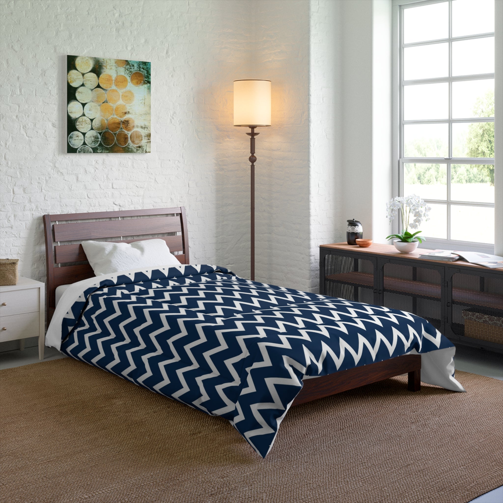 Navy Zigzag Comforter for Cozy Living Spaces