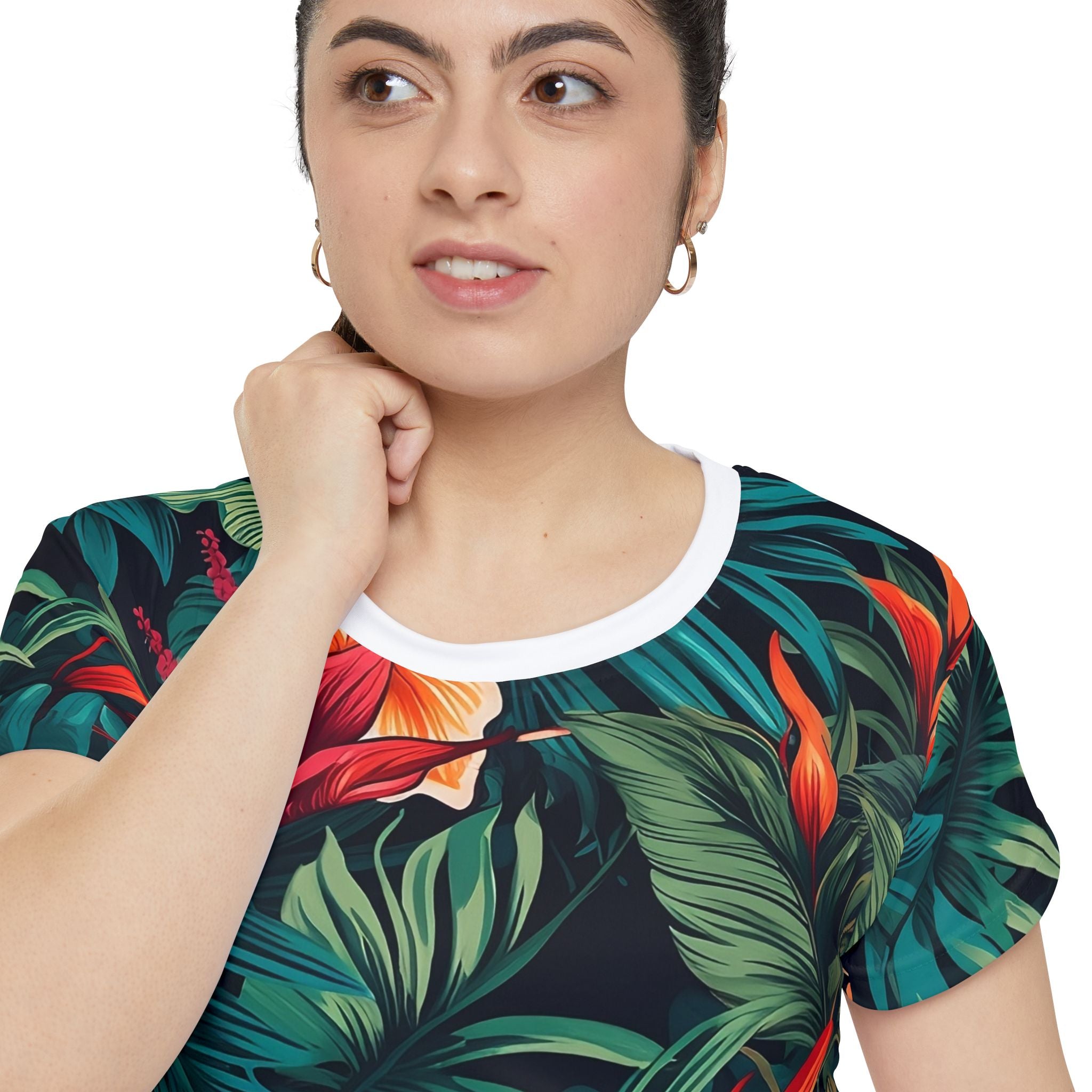 Tropical Floral Women's Short Sleeve Shirt – Perfect for Summer Events and Casual Wear