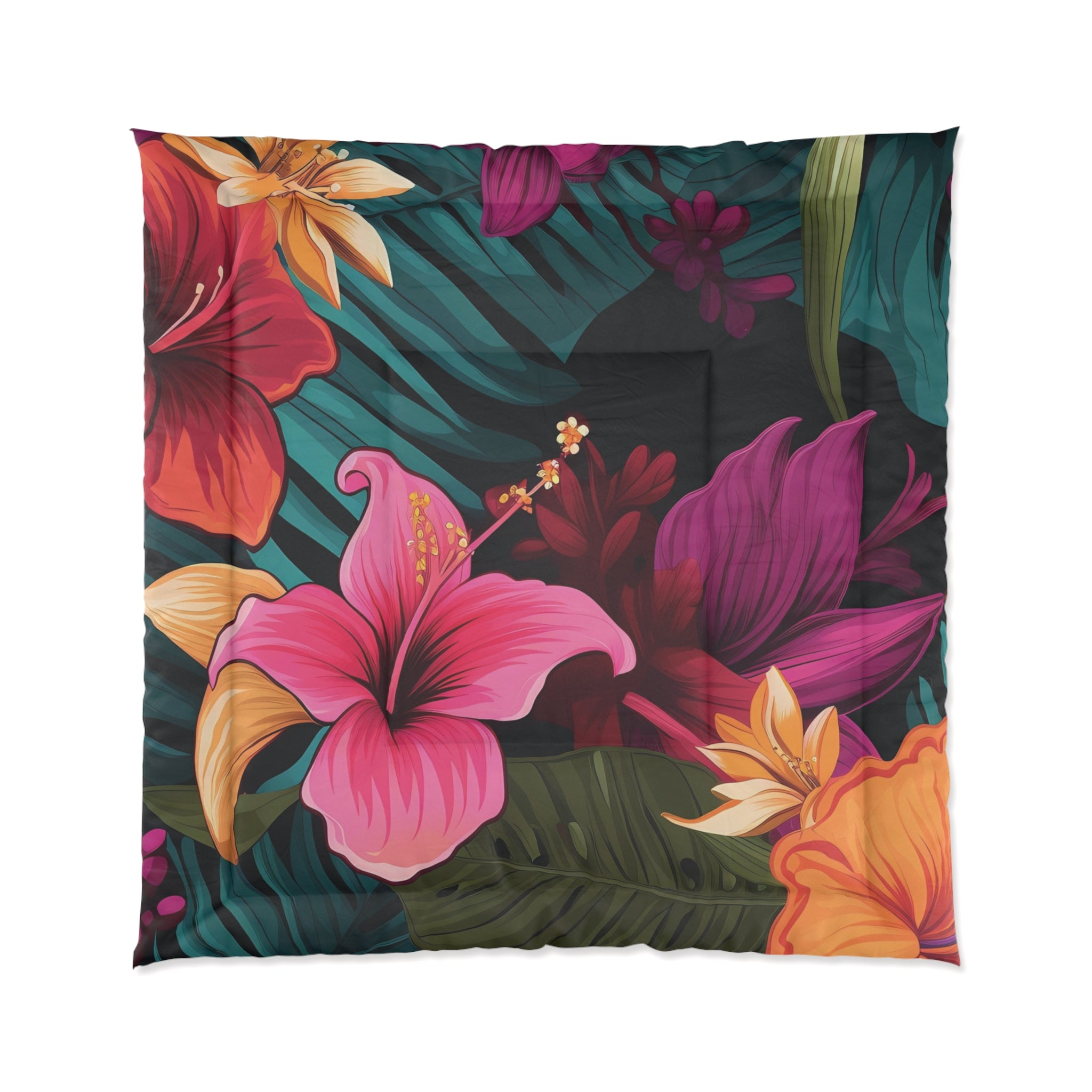 Tropical Floral Comforter - Vibrant Bedding for a Cozy Escape