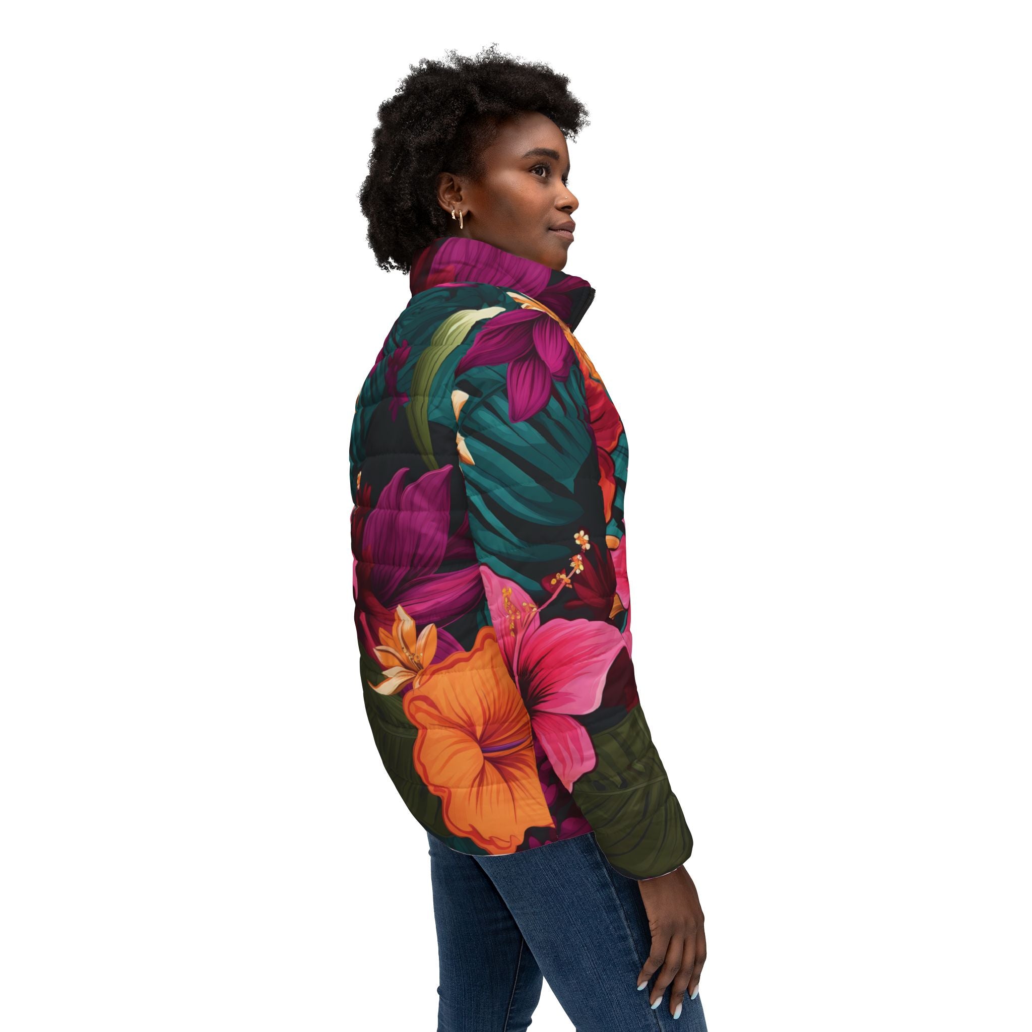 Tropical Floral Women’s Puffer Jacket - Stylish & Cozy for Every Occasion