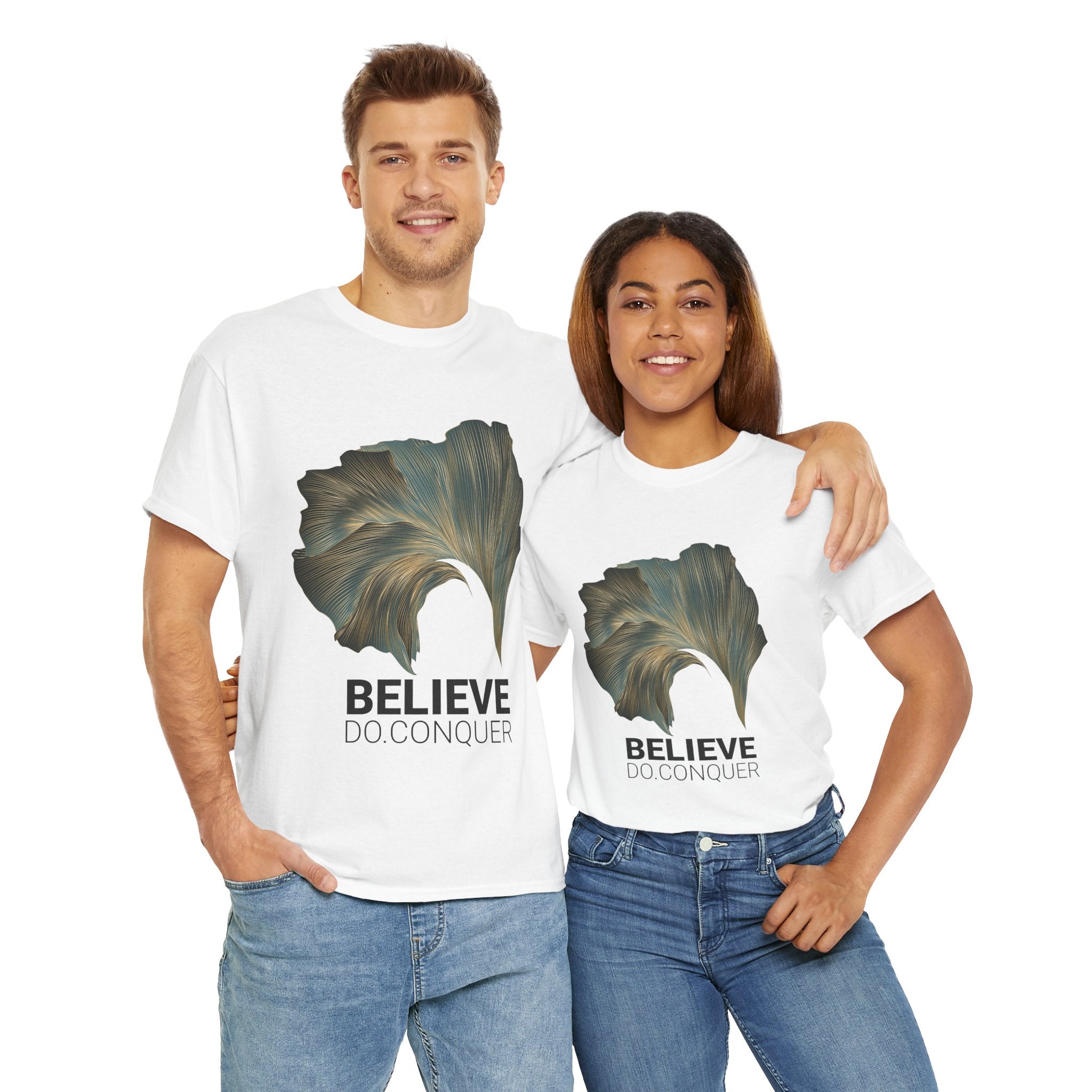 Belive.Do.Conquer Unisex Heavy Cotton Tee - Artistic Leaf Design