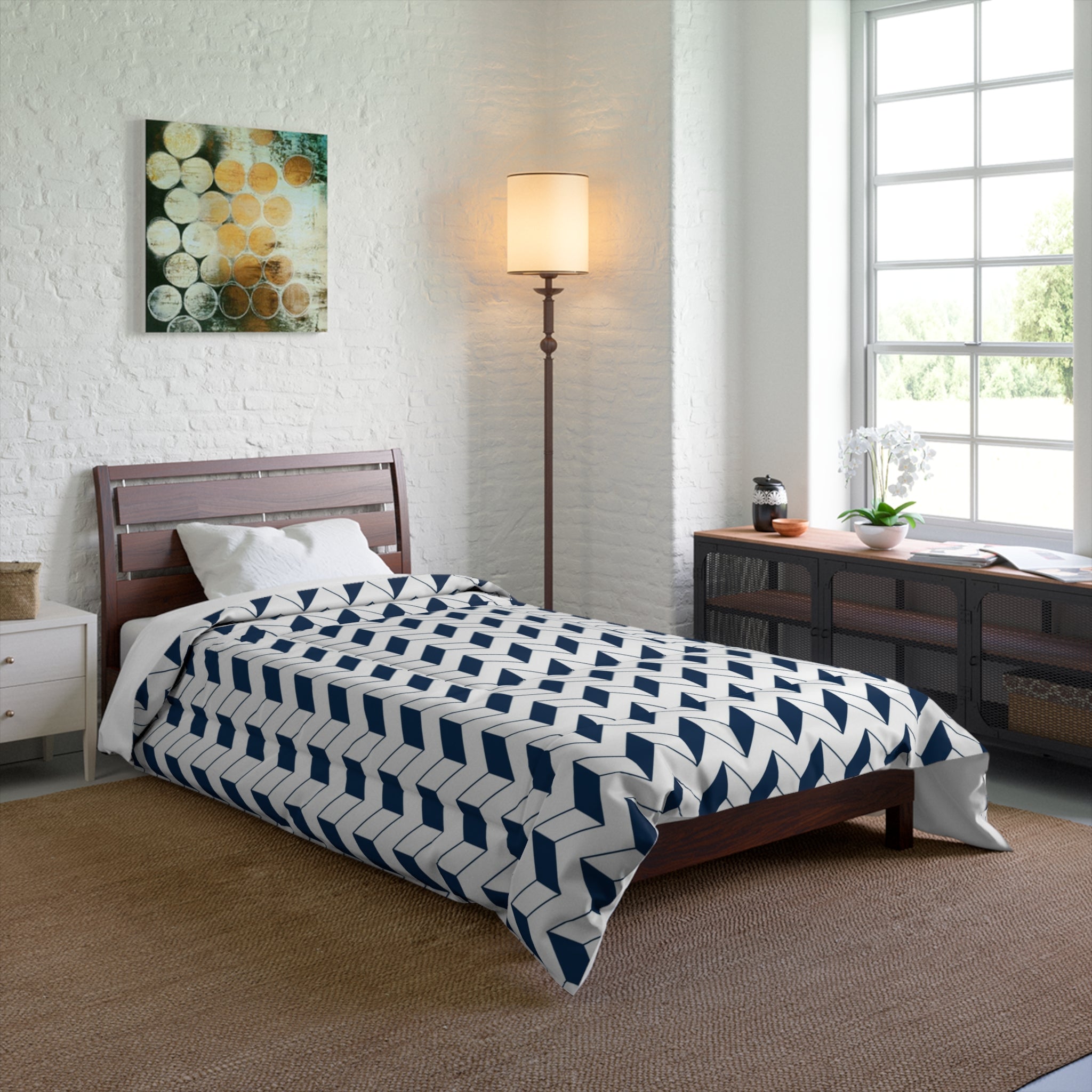 Navy Geometric Pattern Comforter - Modern Cozy Bedding for Home Décor