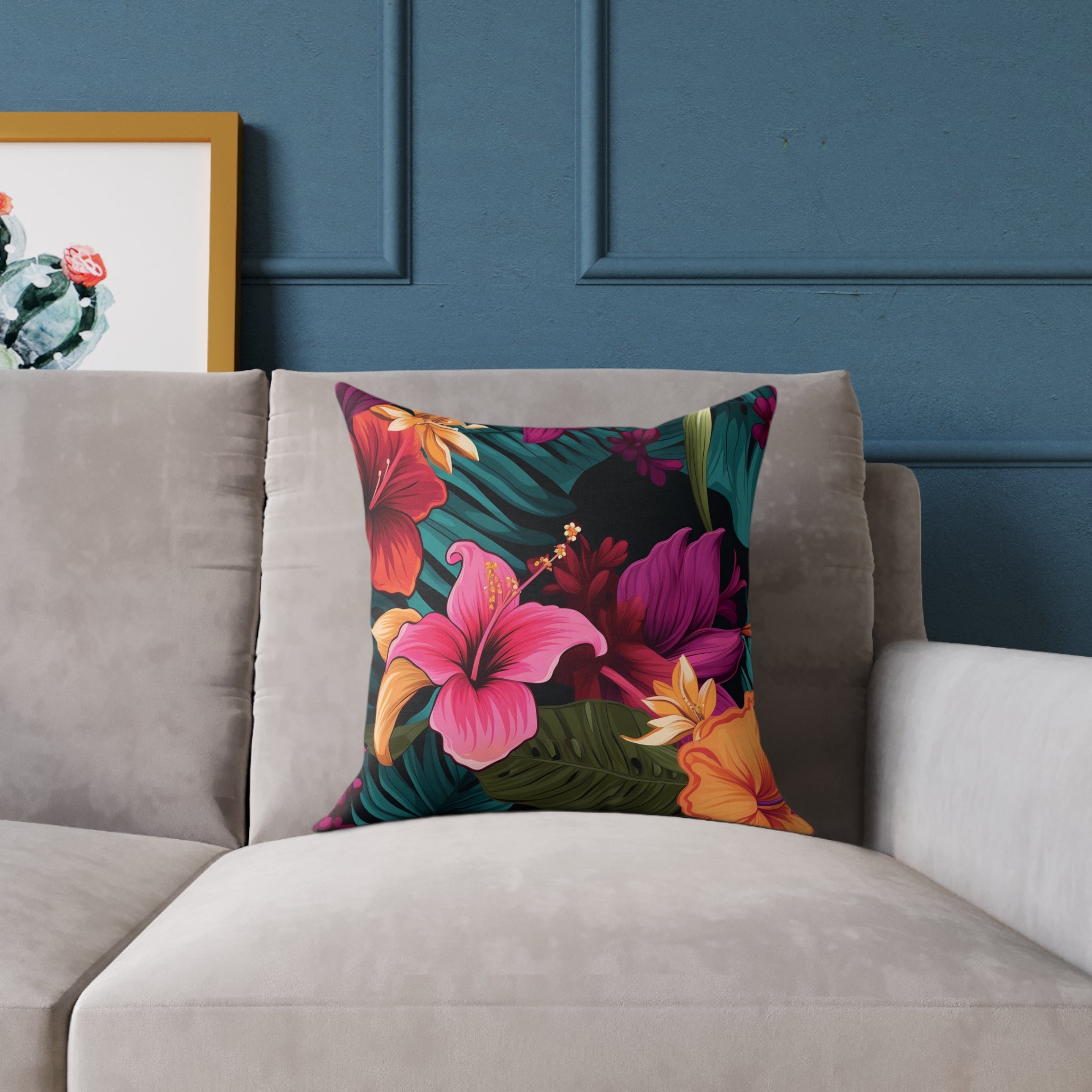 Tropical Floral Square Pillow - Vibrant Home Decor for Summer Vibes