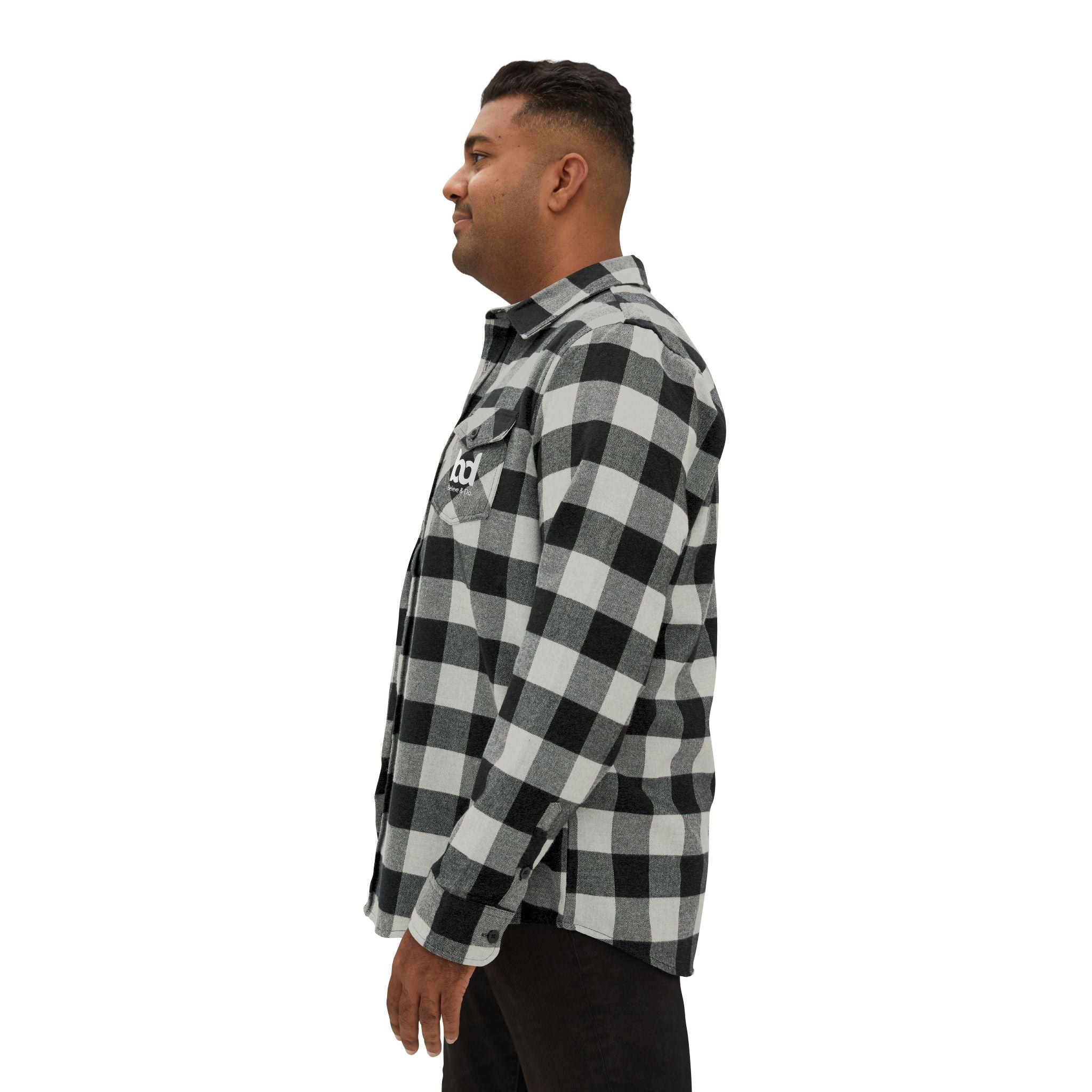 Cozy Comfort with a Purpose: The "Believe & Do" Unisex Flannel Shirt - Cozy Black and Green Plaid Design for Everyday Wear
