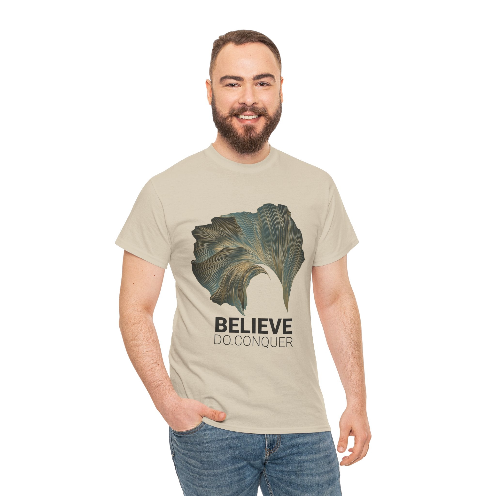 Belive.Do.Conquer Unisex Heavy Cotton Tee - Artistic Leaf Design