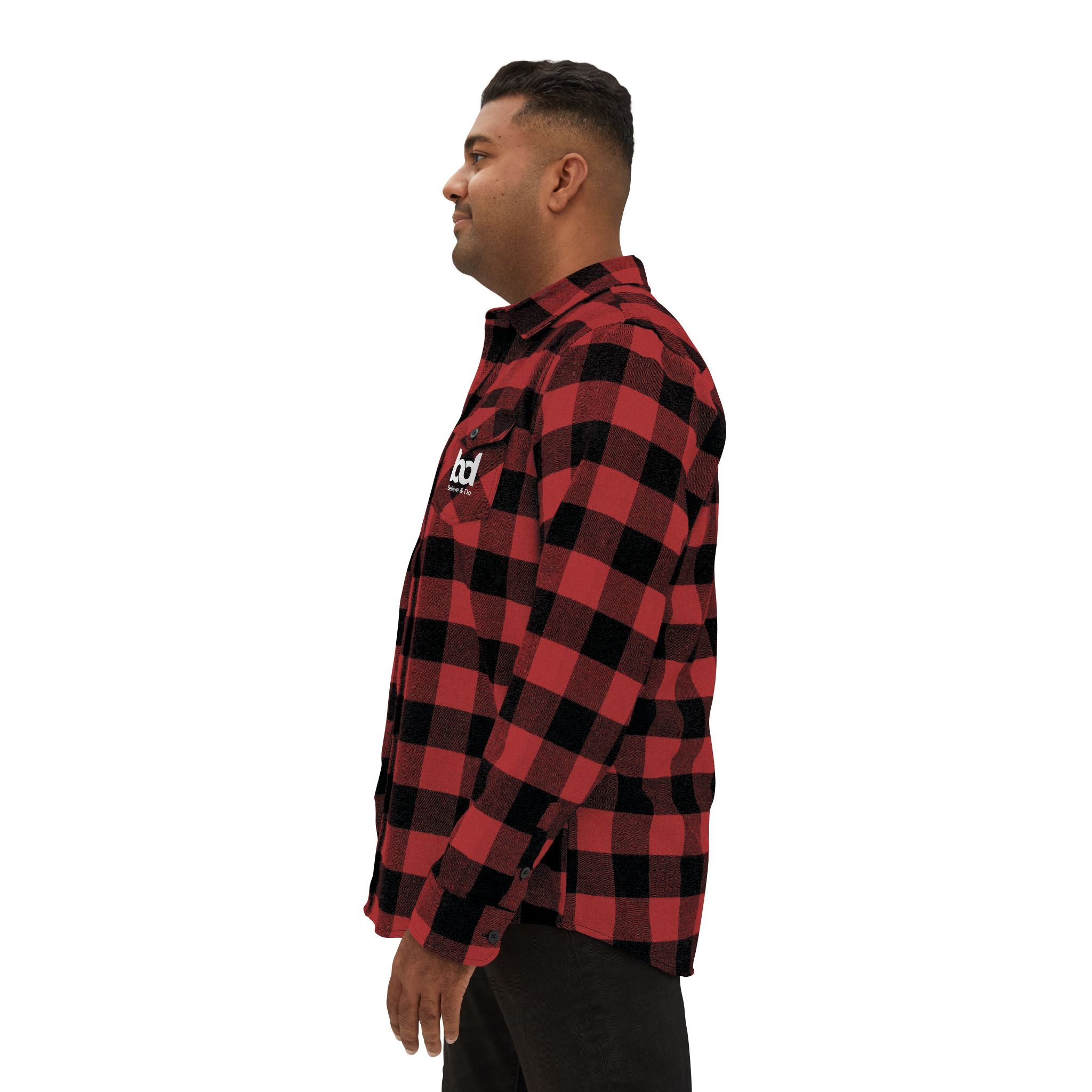 Cozy Comfort with a Purpose: The "Believe & Do" Unisex Flannel Shirt - Cozy Black and Green Plaid Design for Everyday Wear