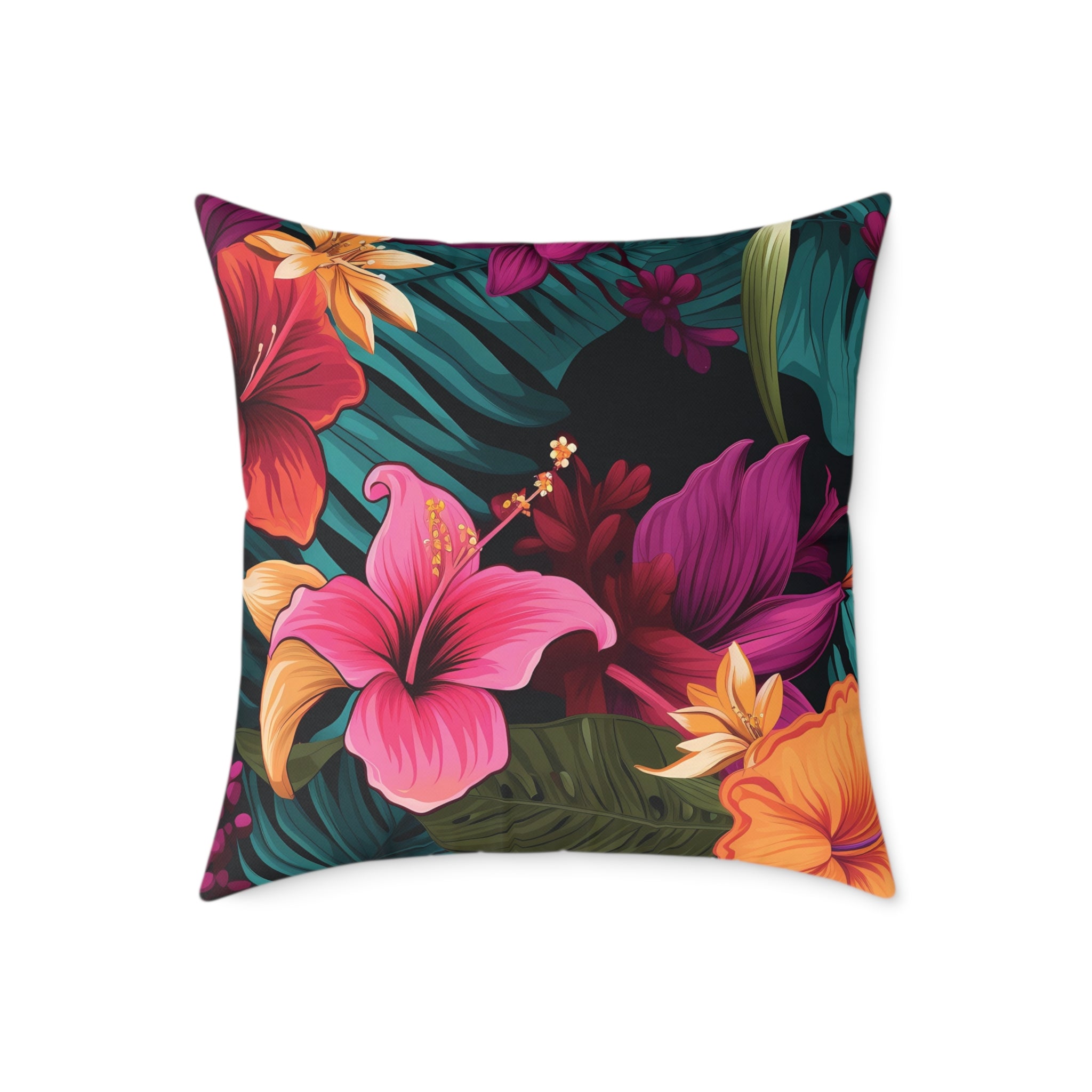 Tropical Floral Square Pillow - Vibrant Home Decor for Summer Vibes