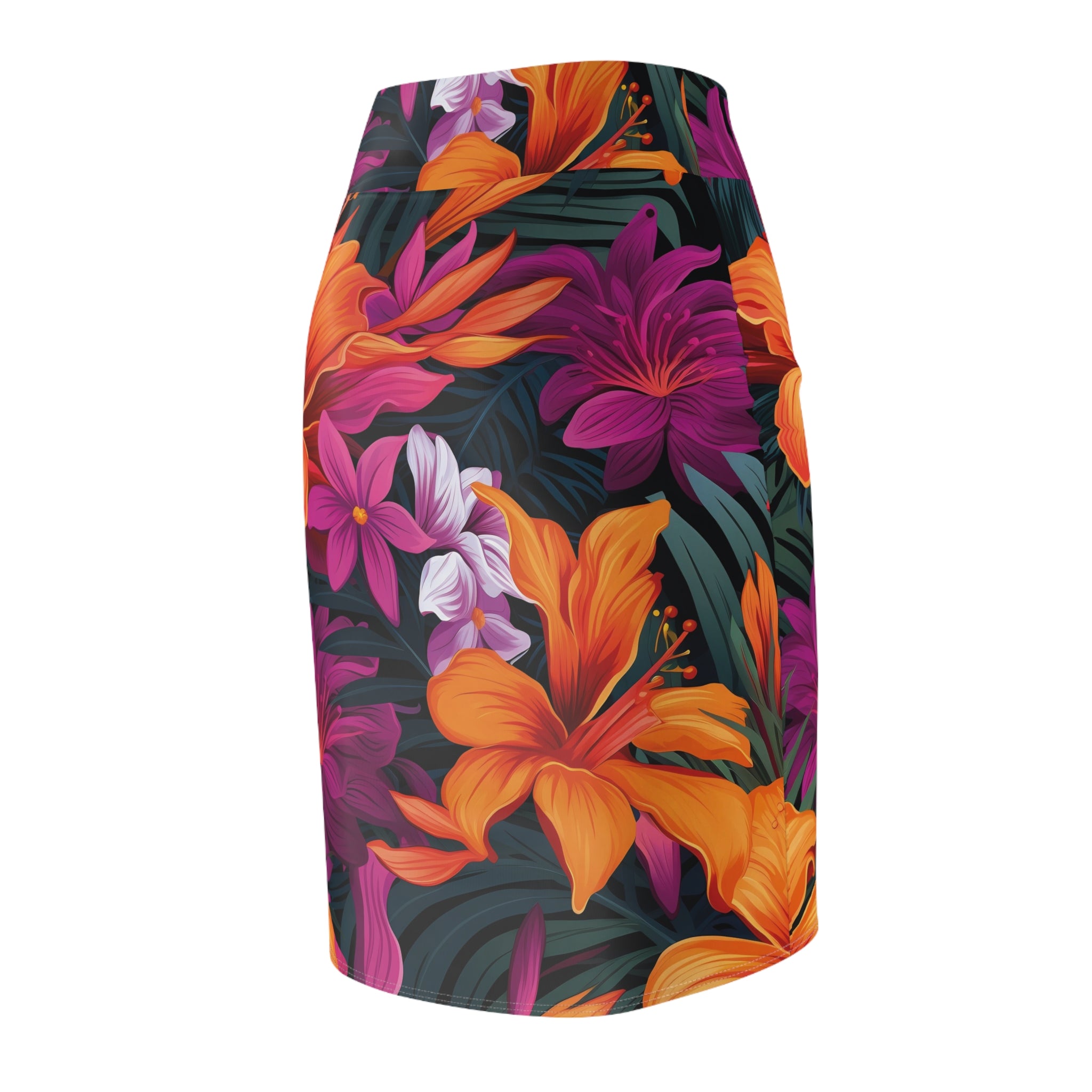 Vibrant Floral Women's Pencil Skirt - Tropical Print for Summer & Special Occasions