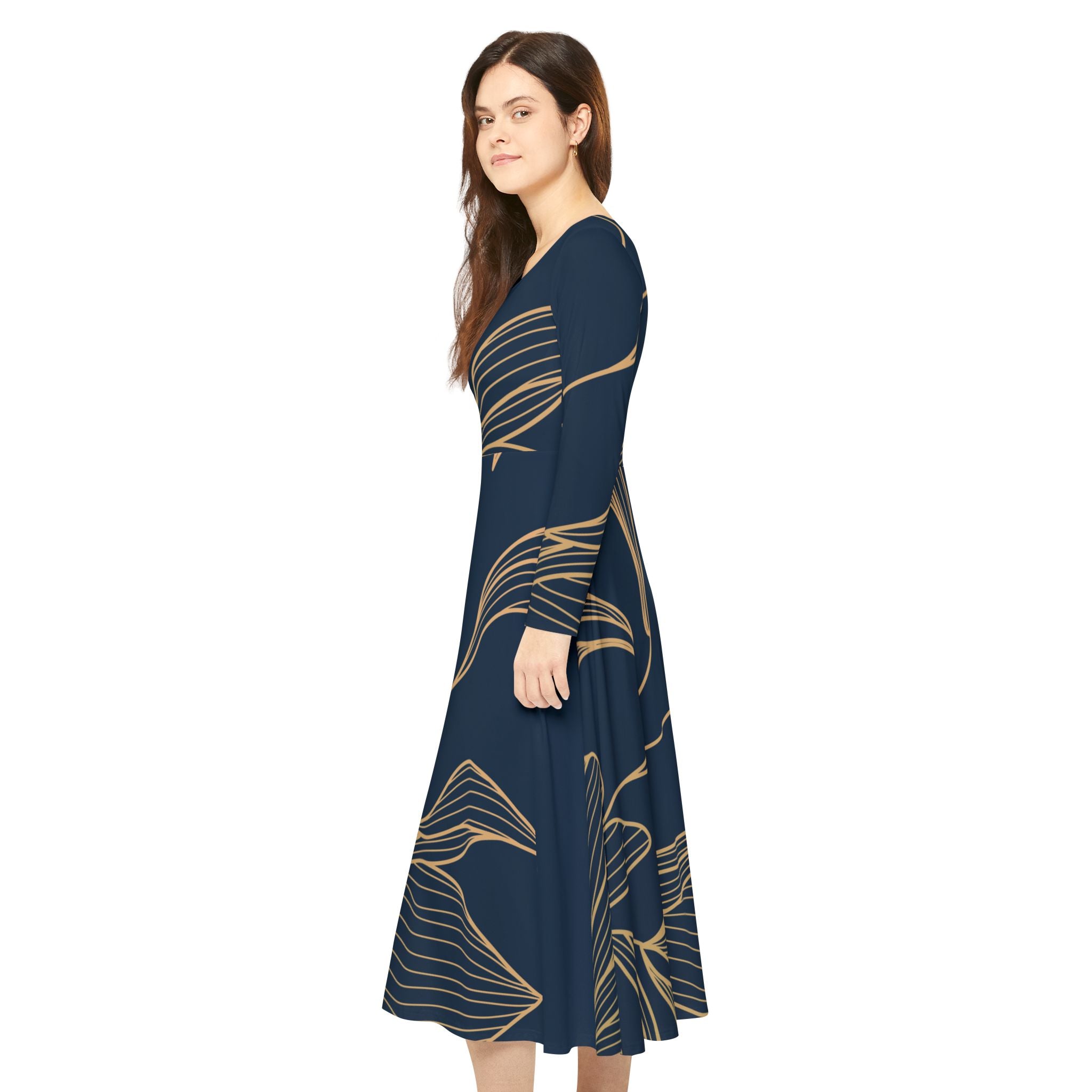 Elegant Long Sleeve Dance Dress with Floral Design