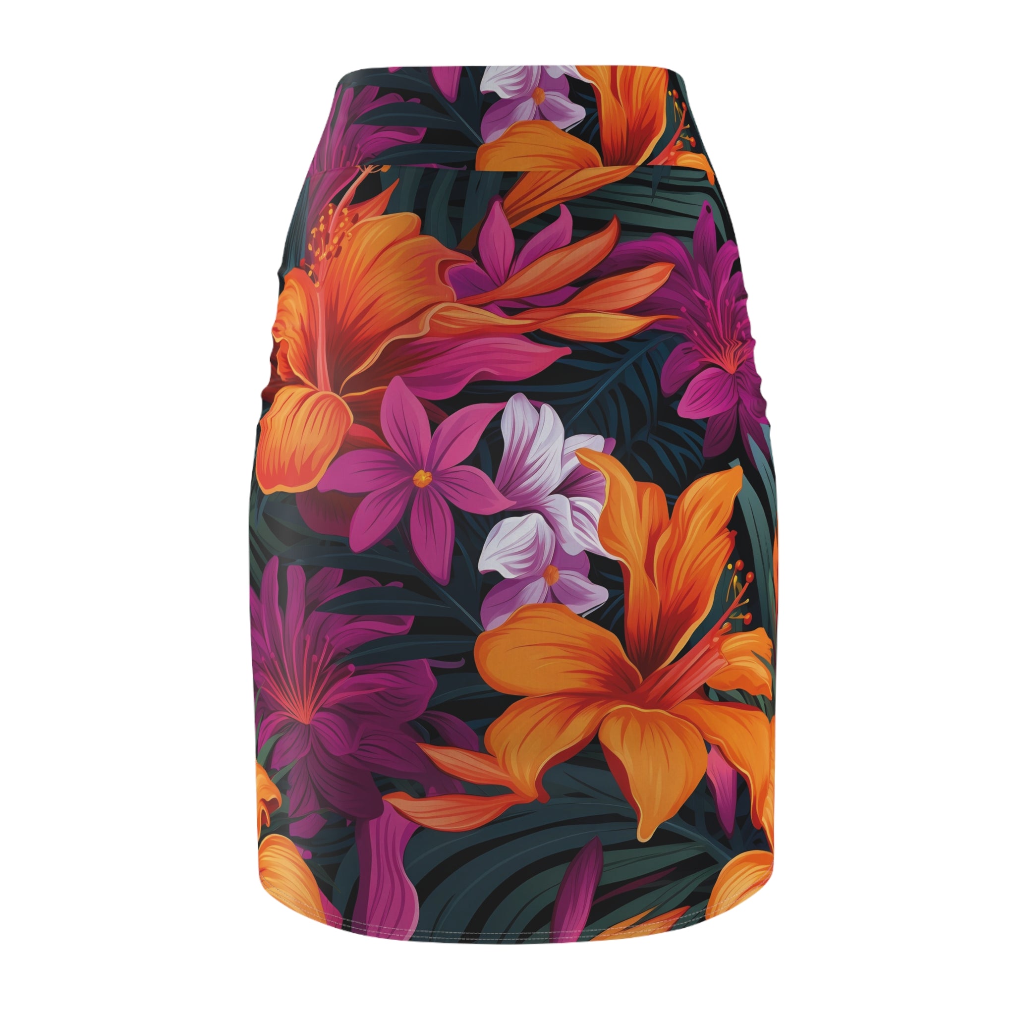 Vibrant Floral Women's Pencil Skirt - Tropical Print for Summer & Special Occasions