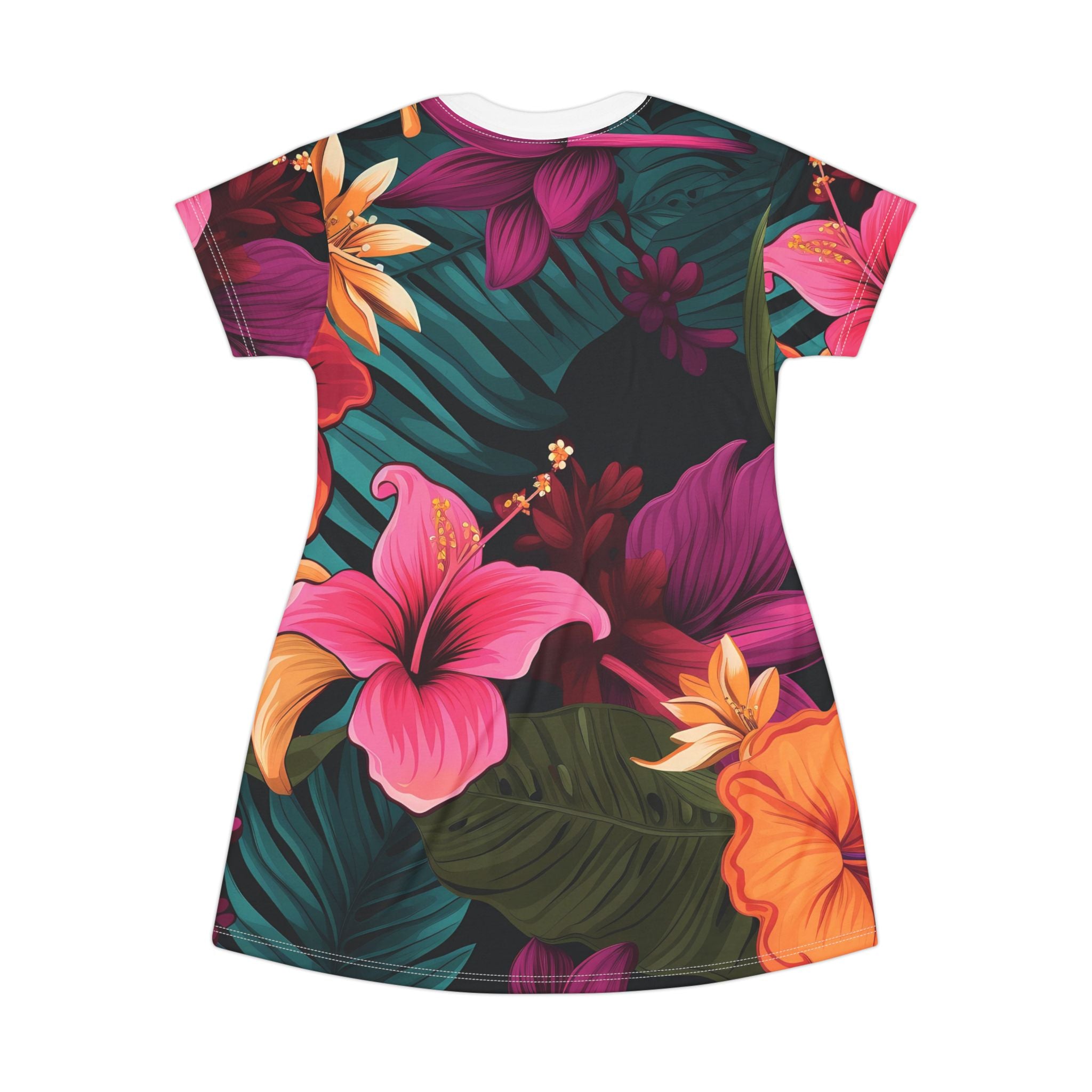 Tropical Floral T-Shirt Dress - Casual Summer Style