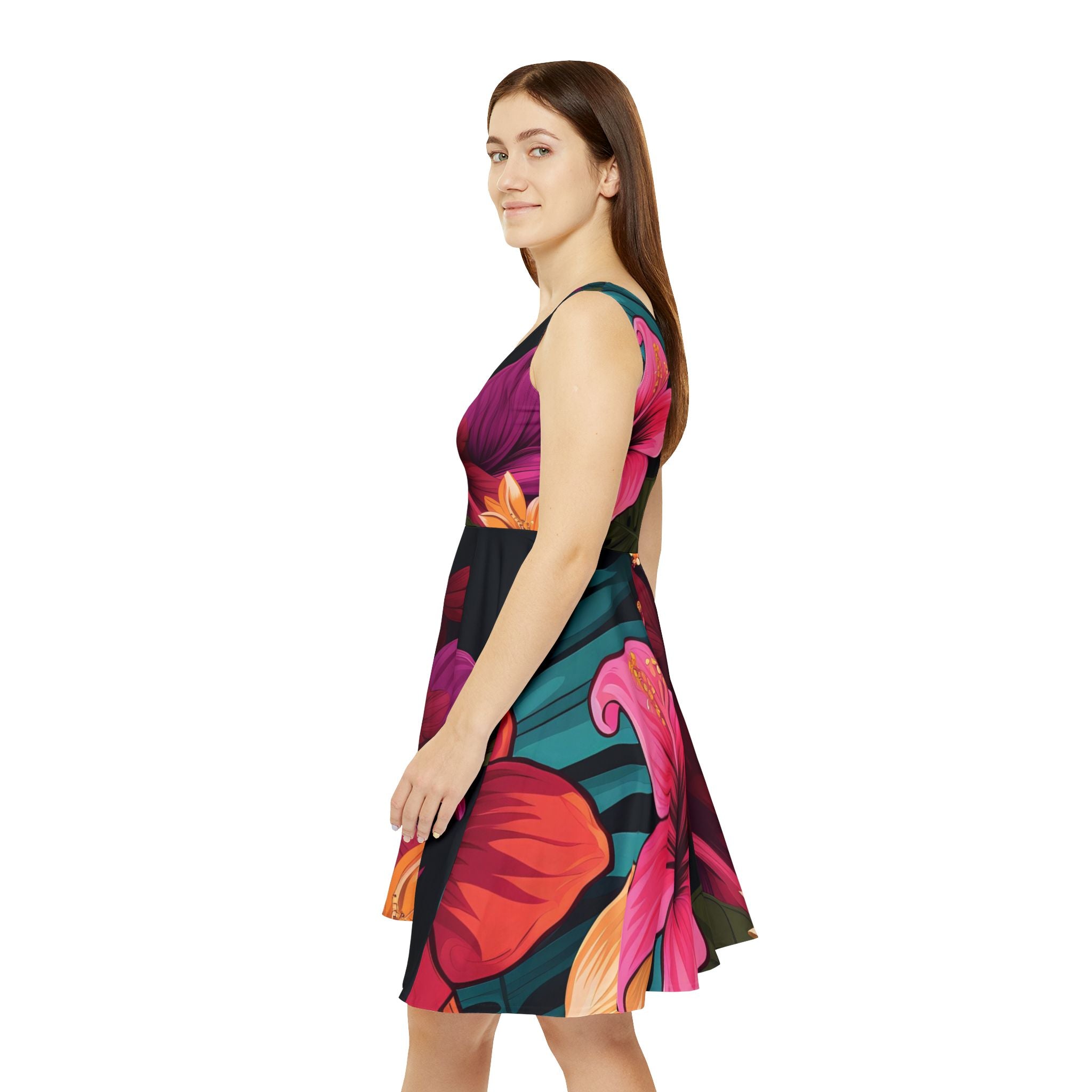 Tropical Floral Women's Skater Dress - Perfect for Summer Events & Vacations