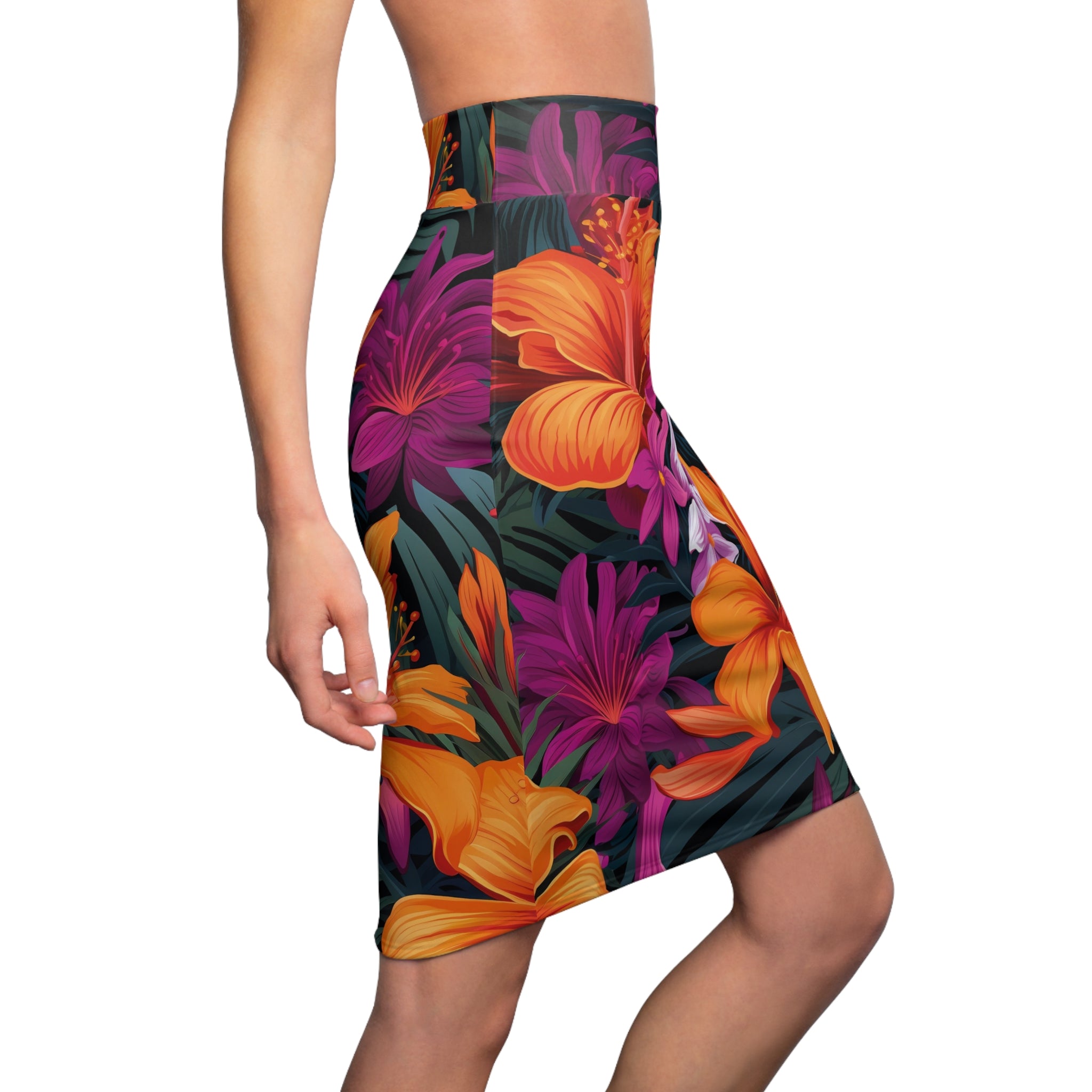 Vibrant Floral Women's Pencil Skirt - Tropical Print for Summer & Special Occasions