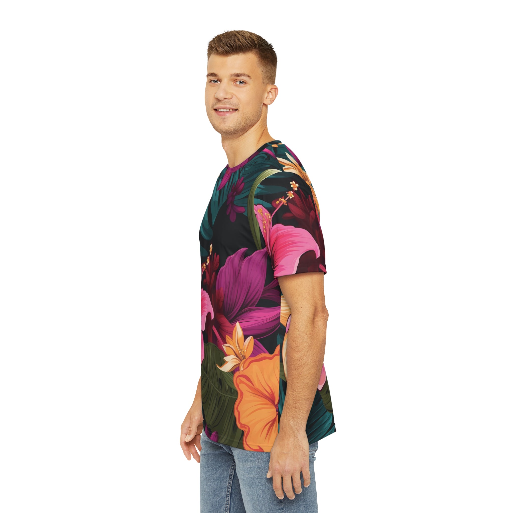 Tropical Floral Men's Polyester Tee - Vibrant, Stylish Summer Shirt