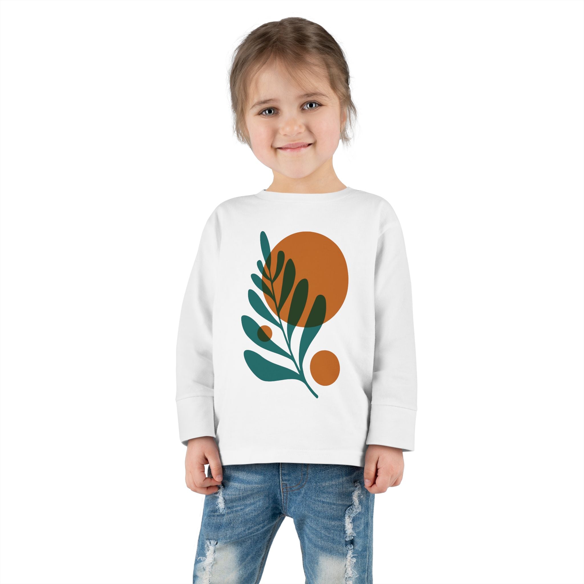 Toddler Long Sleeve Leaf Print Tee - Cute Organic Casual Wear