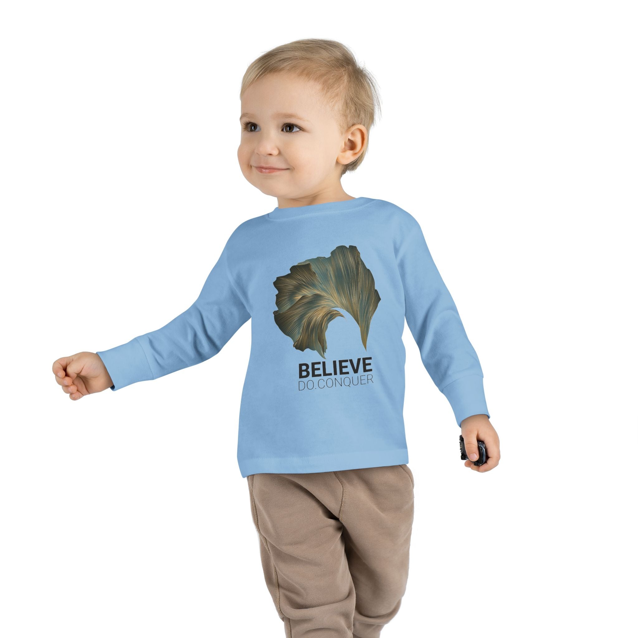 Inspirational Toddler Long Sleeve Tee - "Believe Do Conquer"