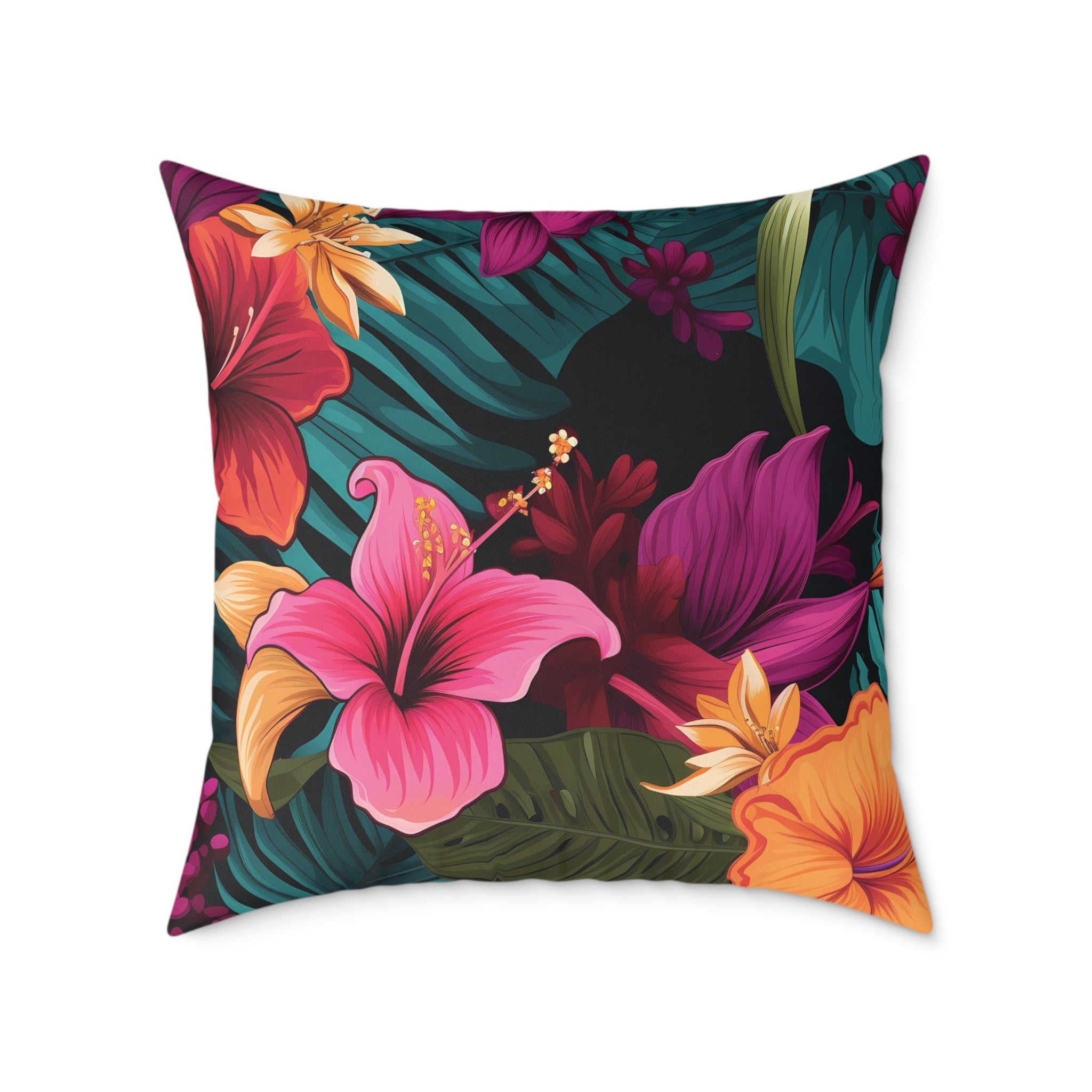 Tropical Floral Square Pillow - Vibrant Home Decor for Summer Vibes