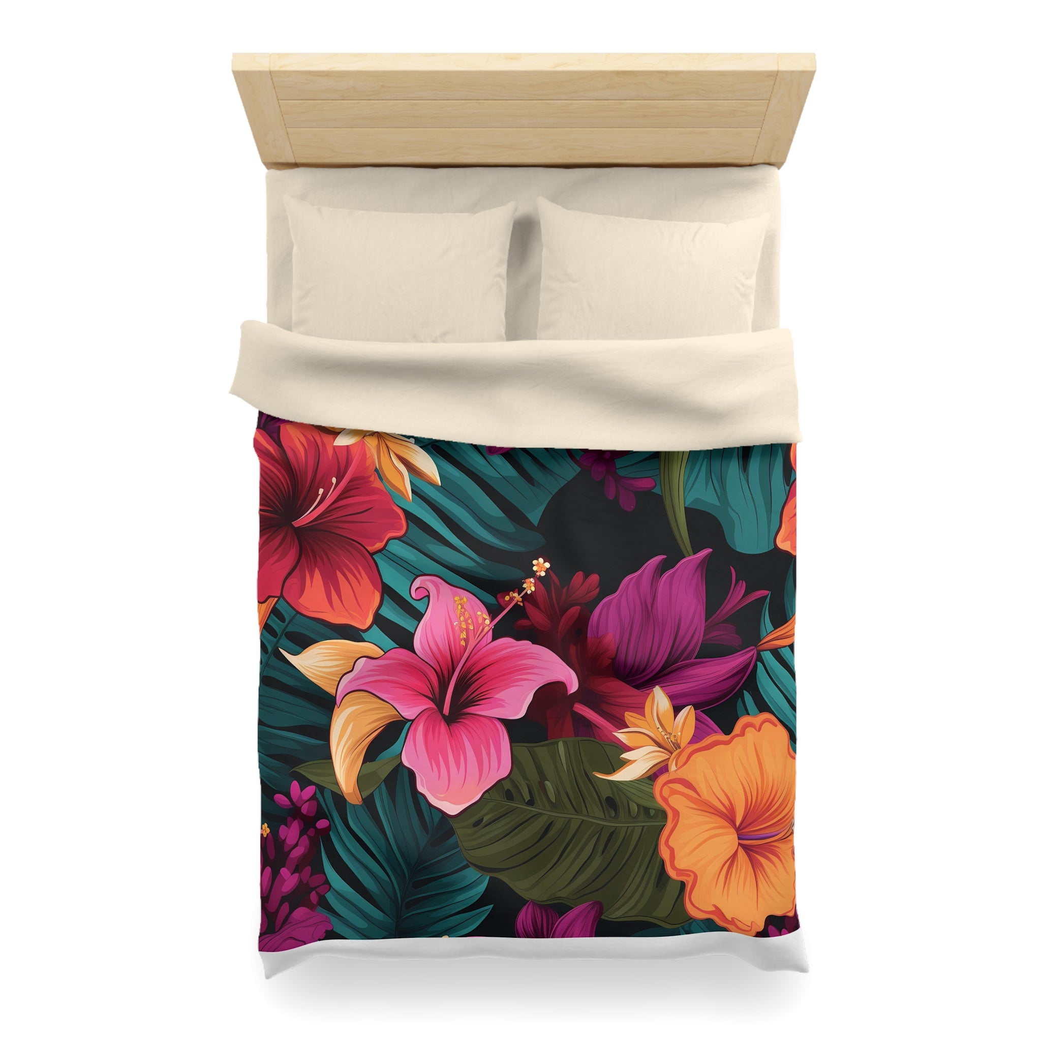 Tropical Floral Microfiber Duvet Cover - Vibrant Bedding for Relaxed Living