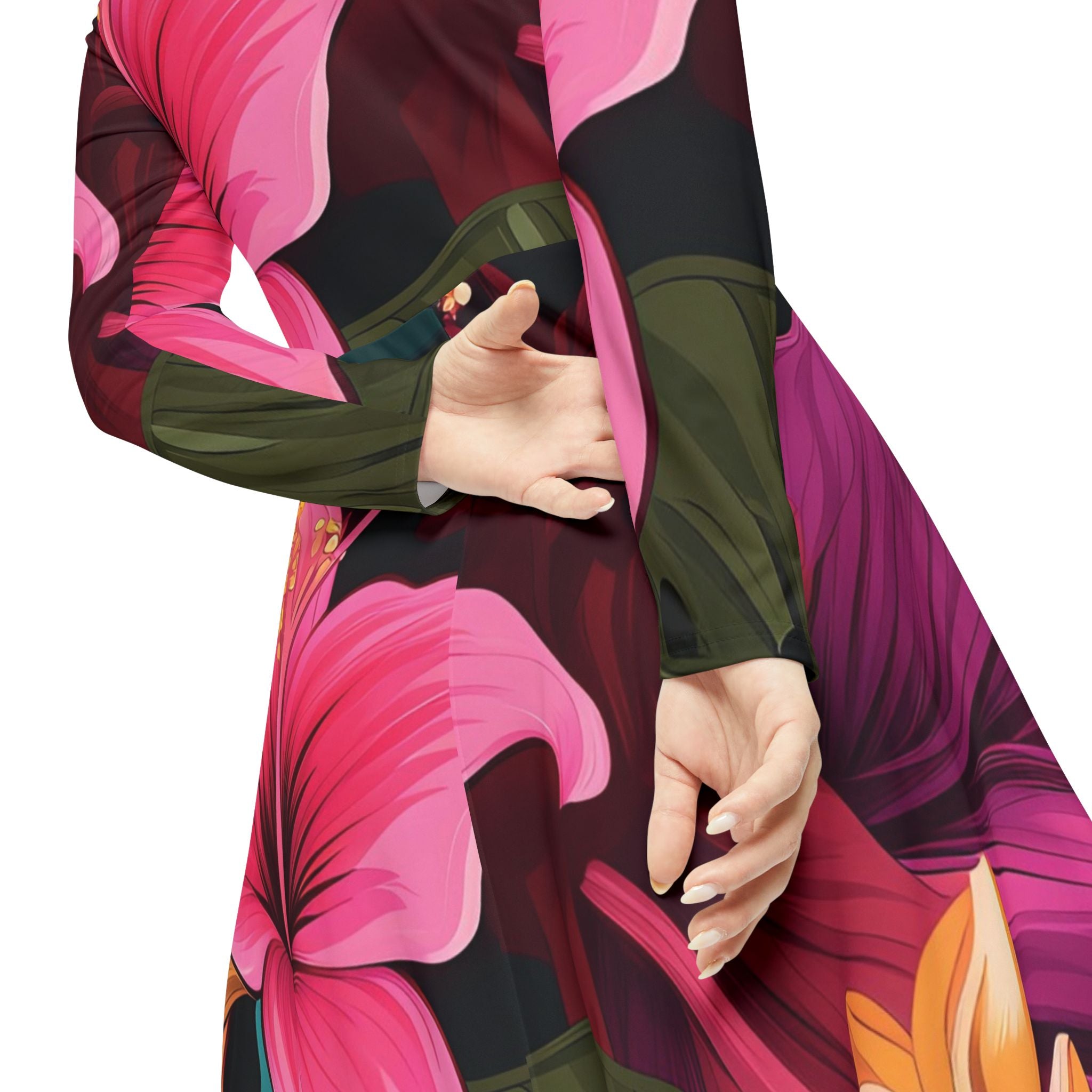 Tropical Long Sleeve Dance Dress for Women - Floral Print