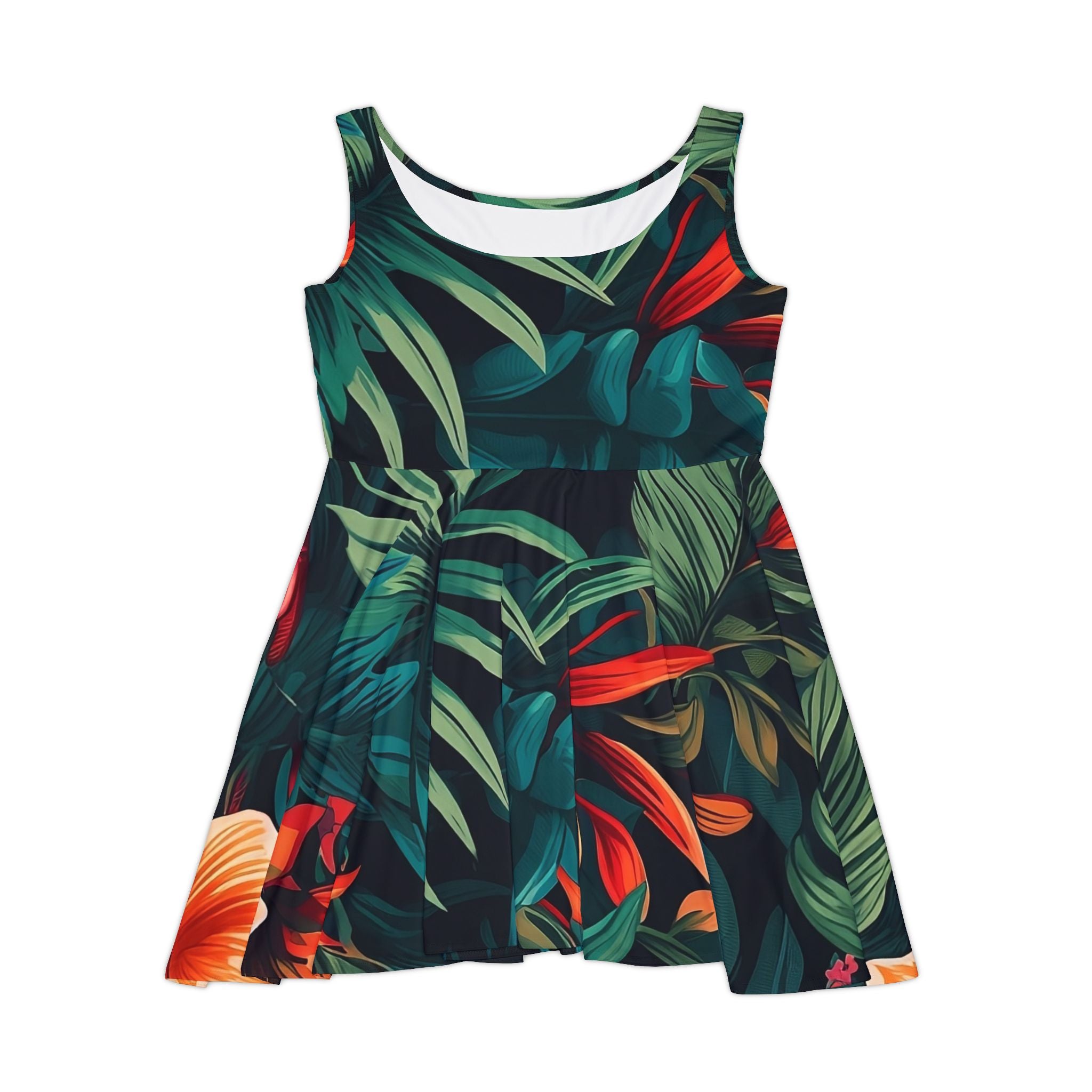 Tropical Women's Skater Dress - Vibrant Floral Print for Summer Style