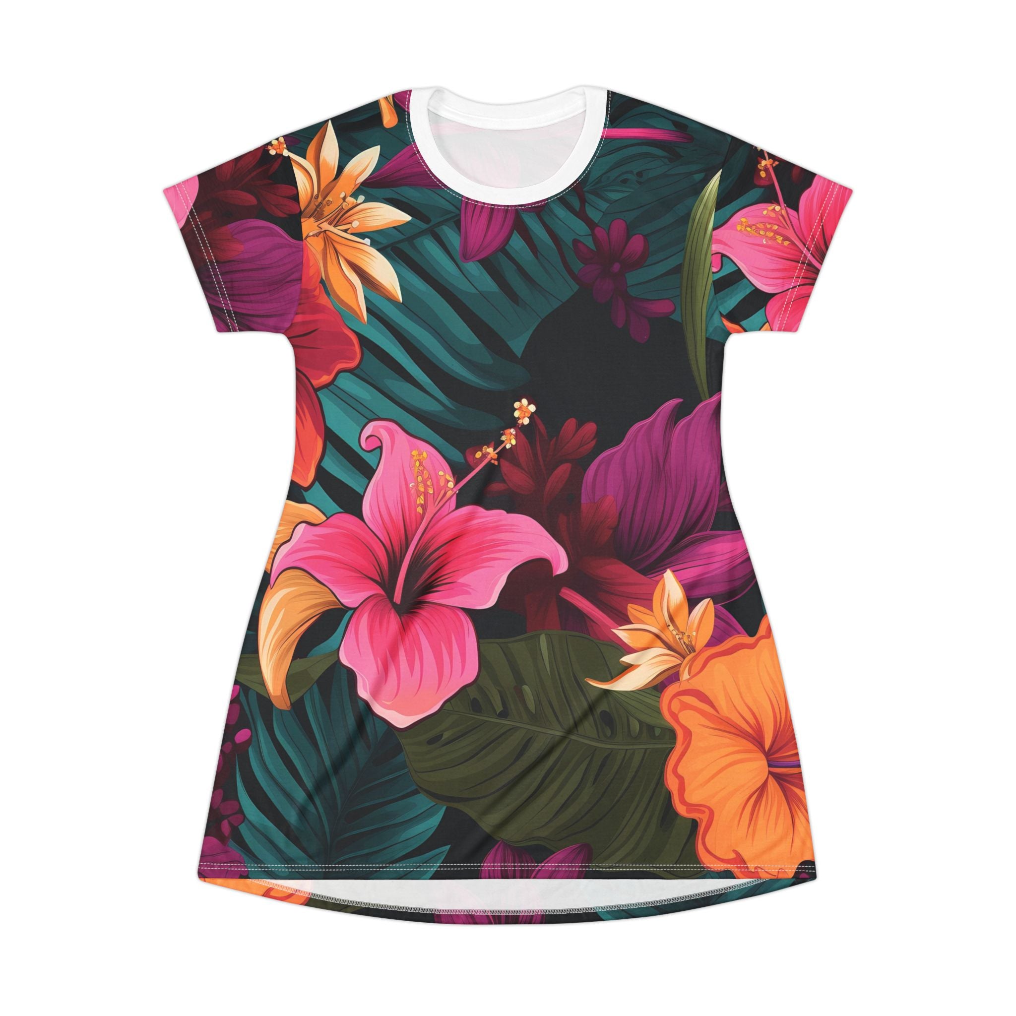 Tropical Floral T-Shirt Dress - Casual Summer Style