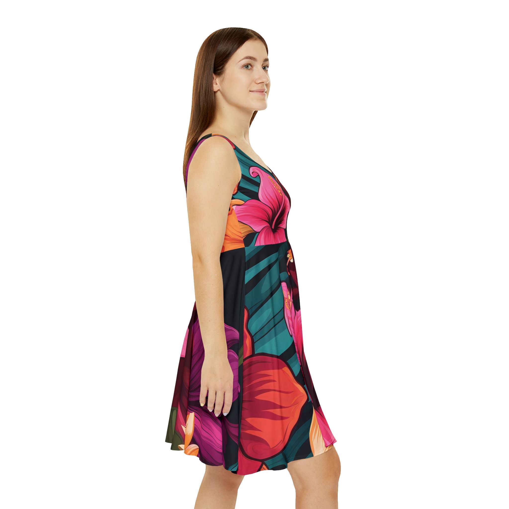 Tropical Floral Women's Skater Dress - Perfect for Summer Events & Vacations