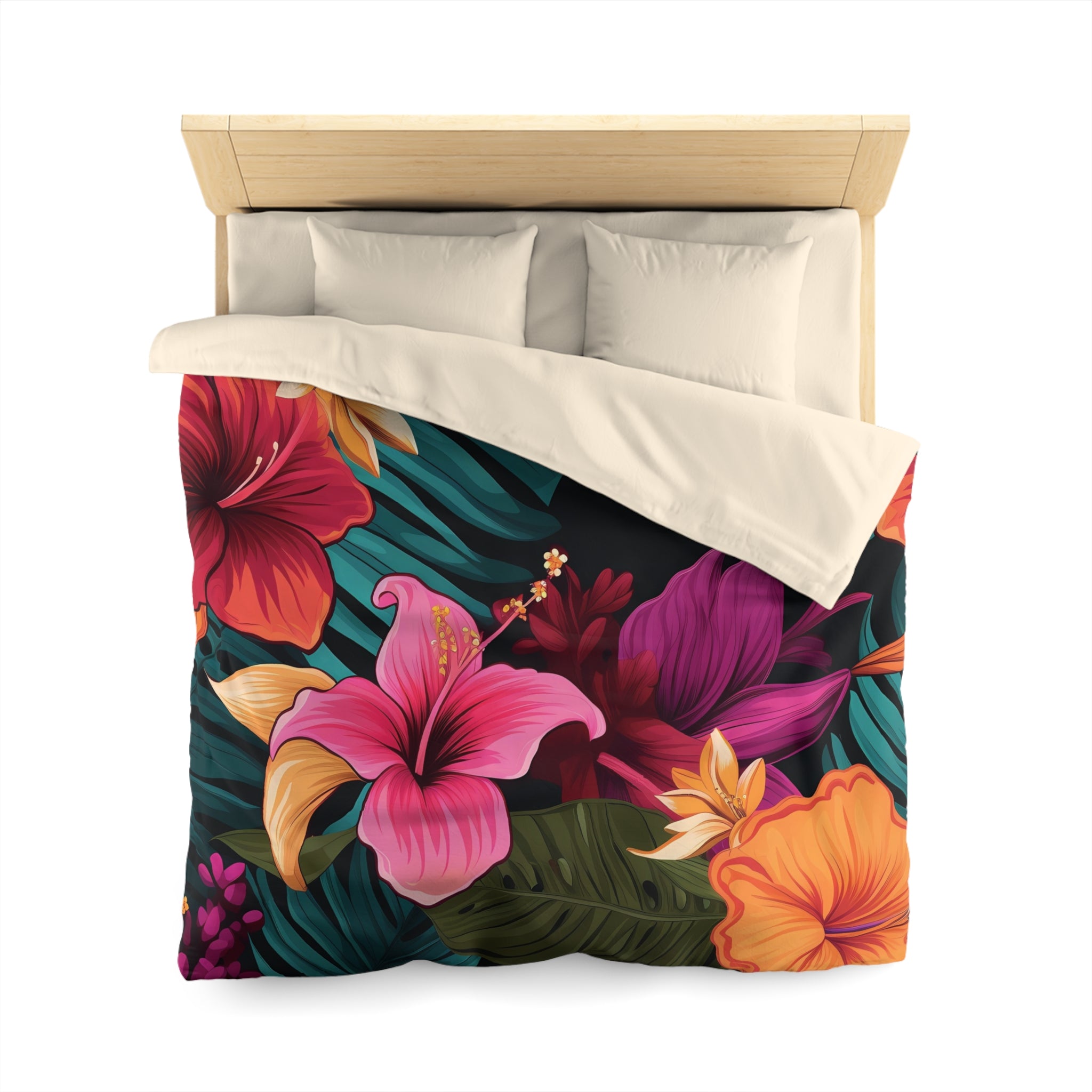 Tropical Floral Microfiber Duvet Cover - Vibrant Bedding for Relaxed Living