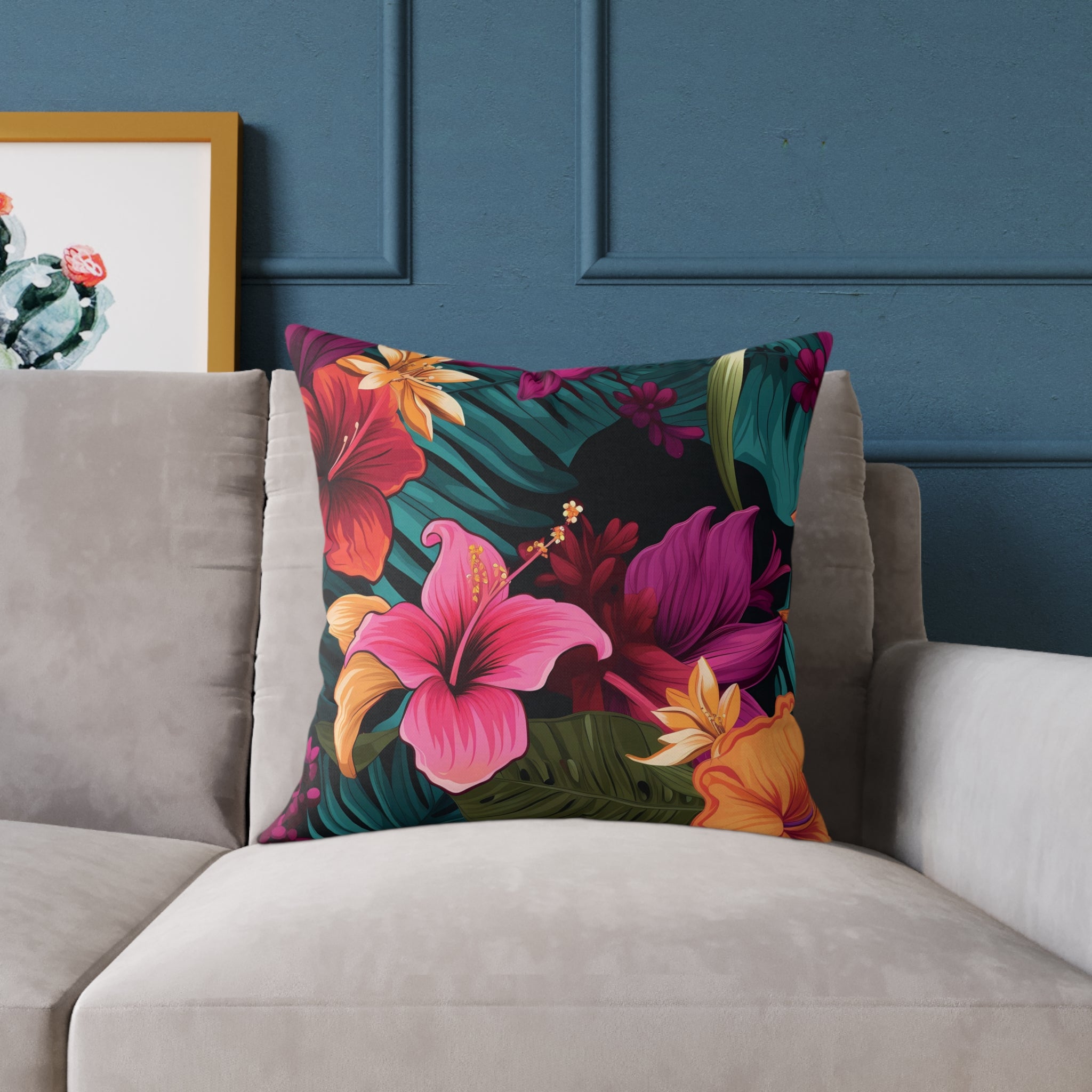 Tropical Floral Square Pillow - Vibrant Home Decor for Summer Vibes