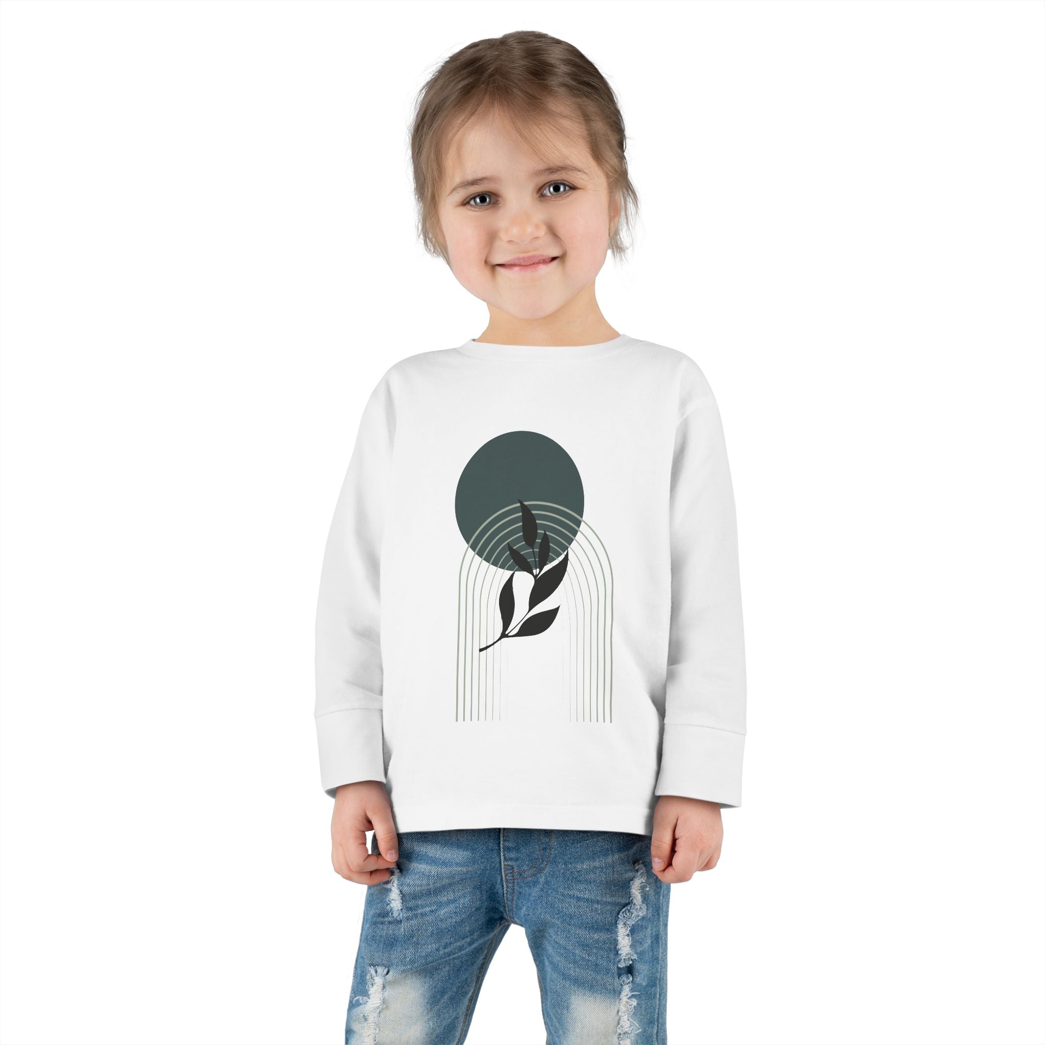 Toddler Long Sleeve Tee - Minimalist Design with Leaf & Circle