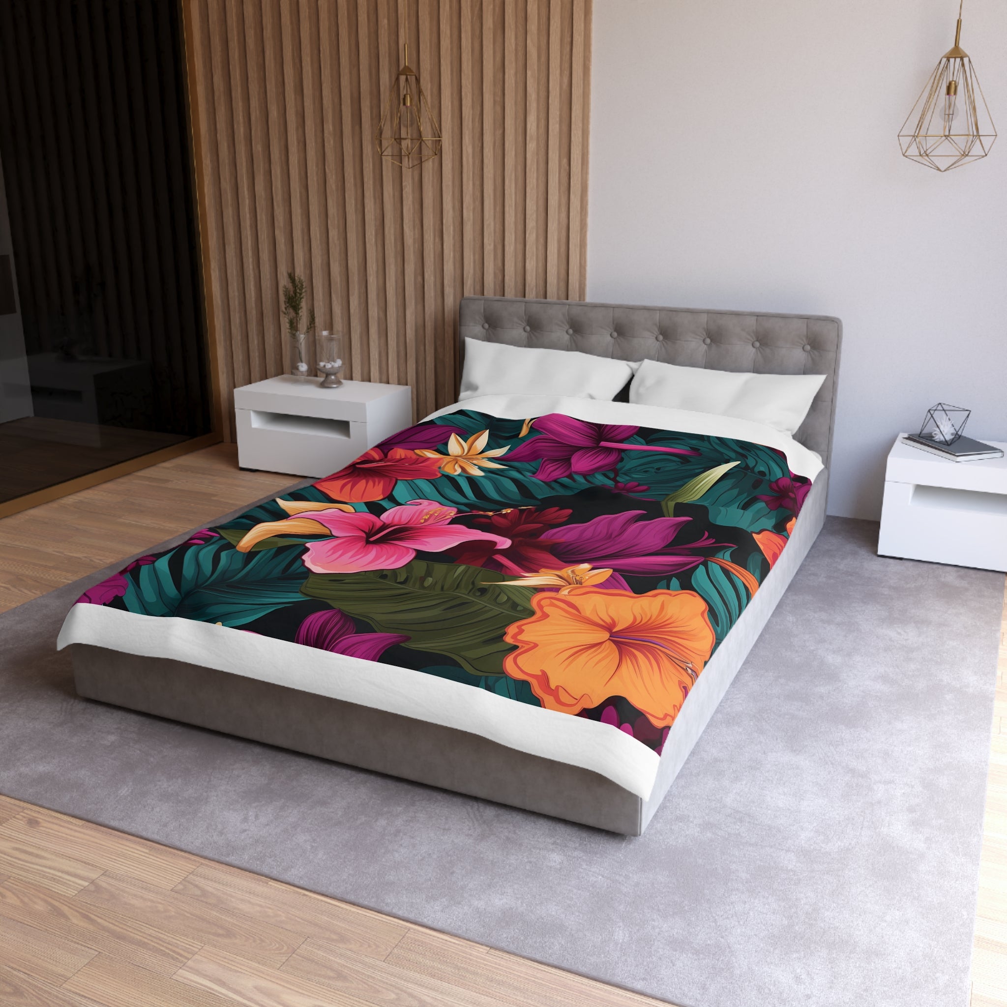 Tropical Floral Microfiber Duvet Cover - Vibrant Bedding for Relaxed Living