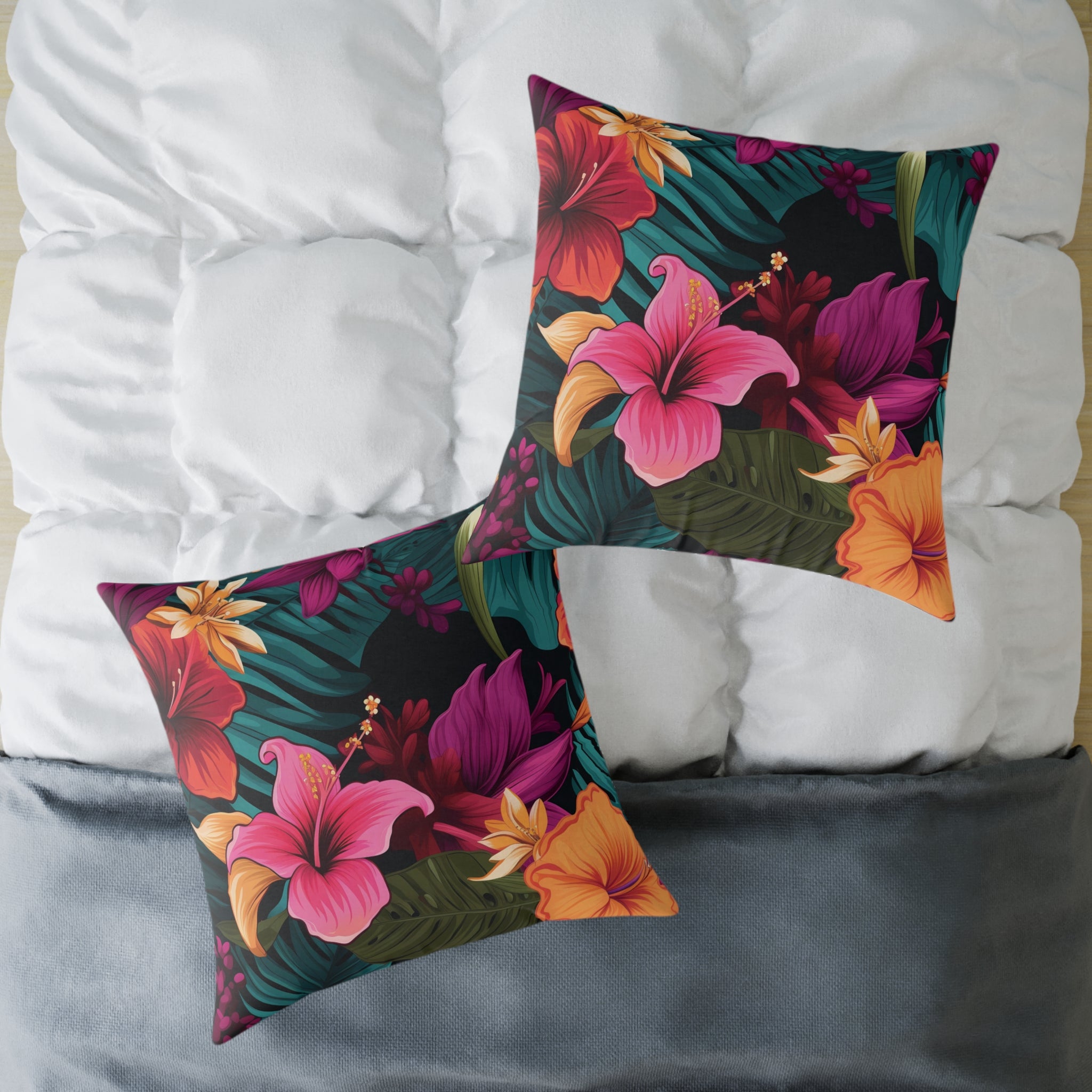 Tropical Floral Square Pillow - Vibrant Home Decor for Summer Vibes