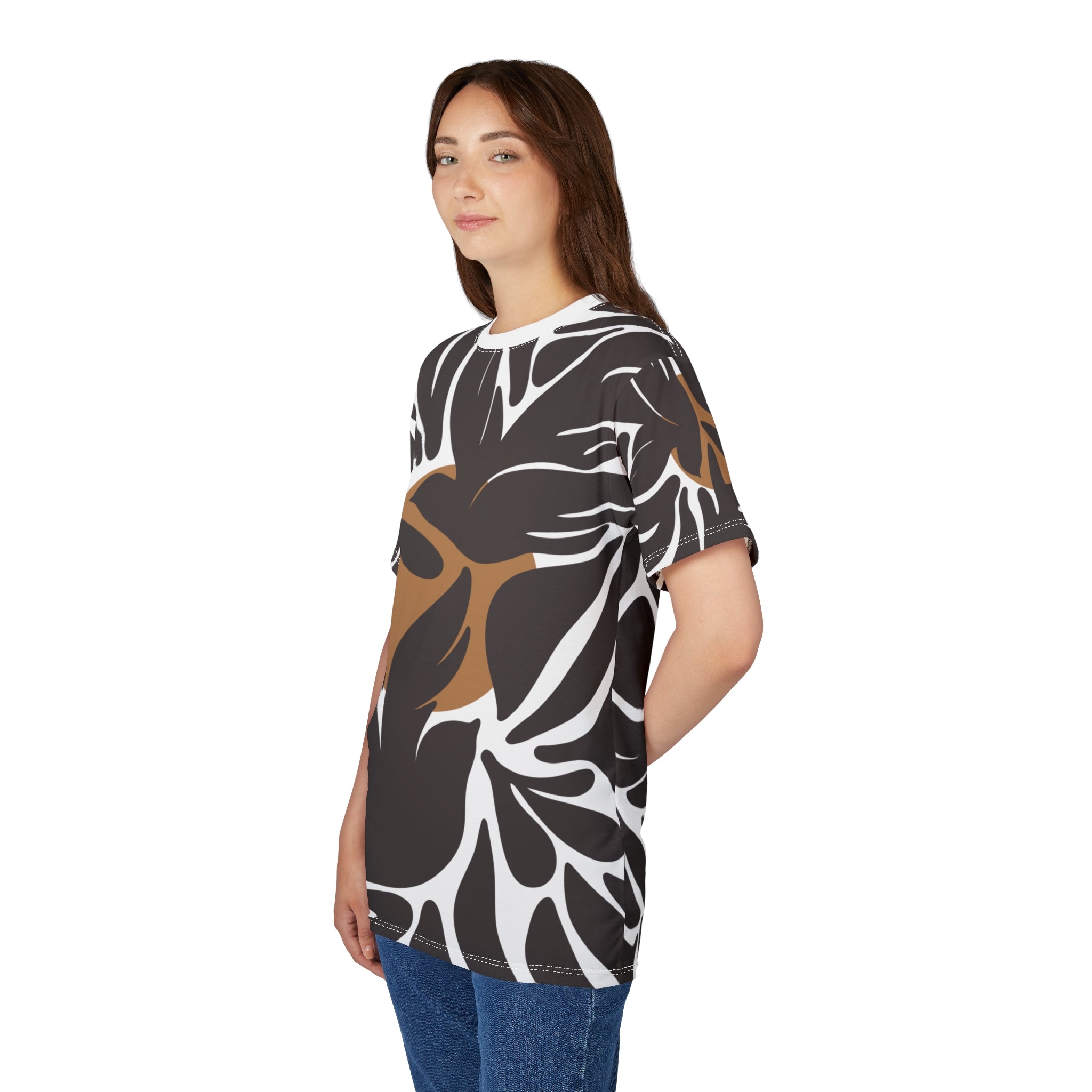 Stylish Unisex Cut & Sew Tee with Tropical Leaf Print