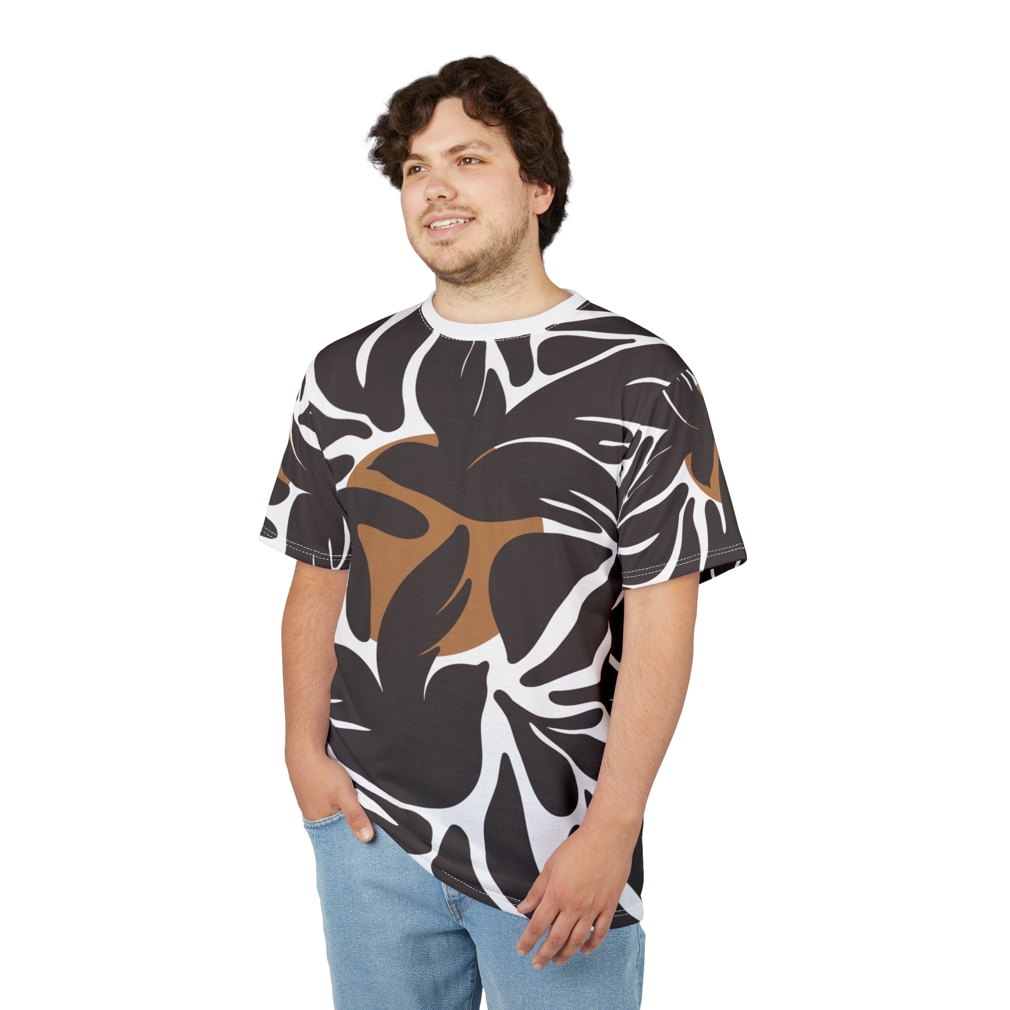 Stylish Unisex Cut & Sew Tee with Tropical Leaf Print