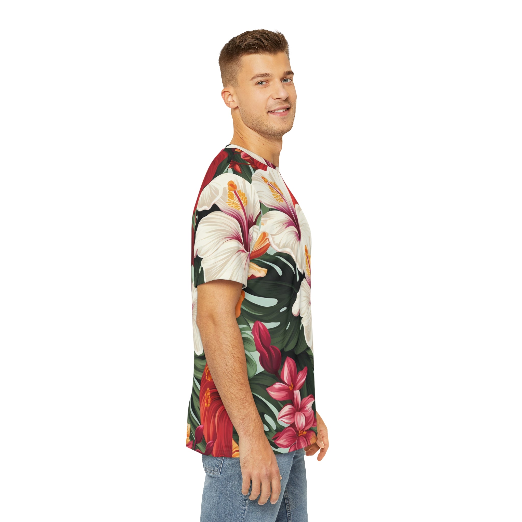 Tropical Floral Men's Polyester Tee - Casual Summer Wear