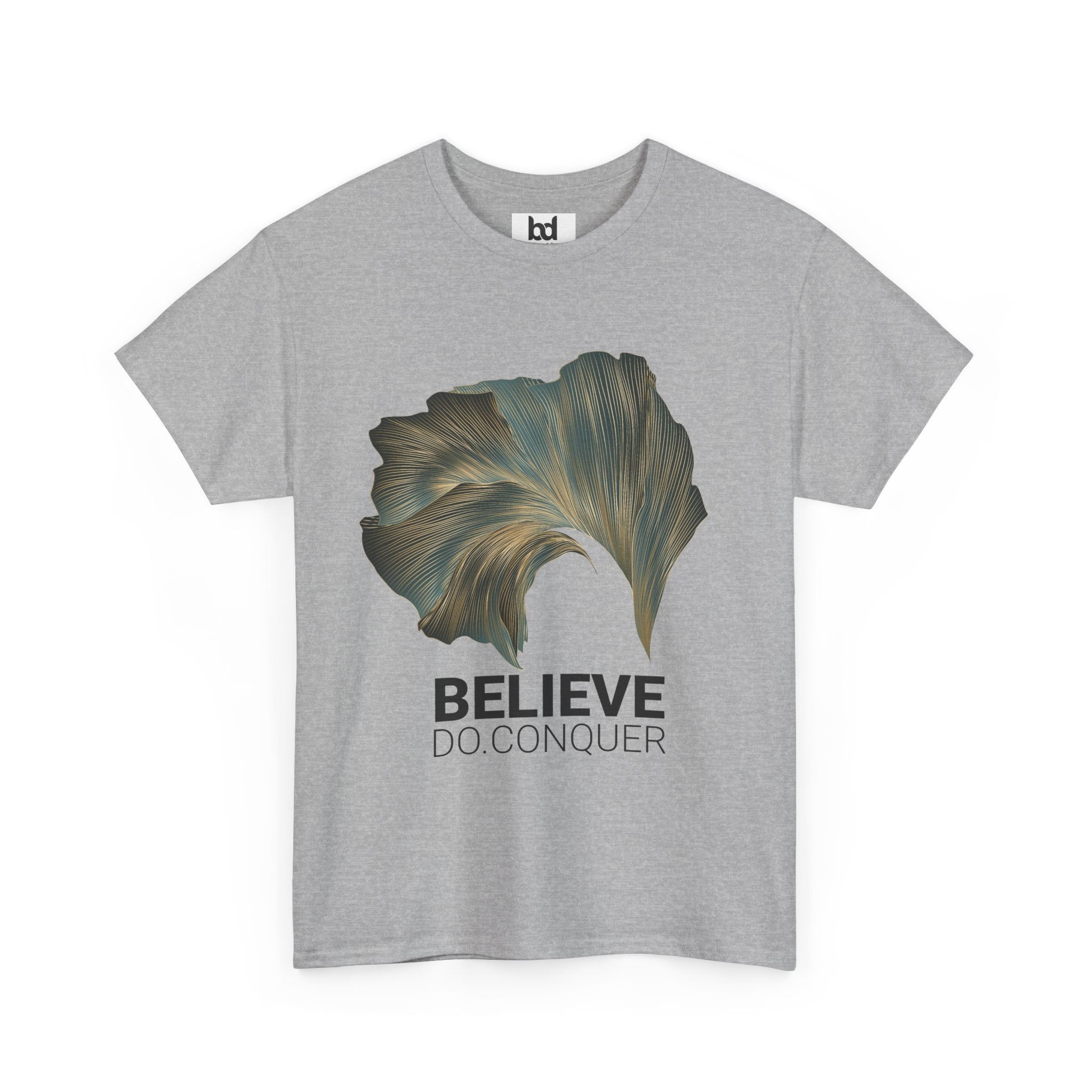 Belive.Do.Conquer Unisex Heavy Cotton Tee - Artistic Leaf Design