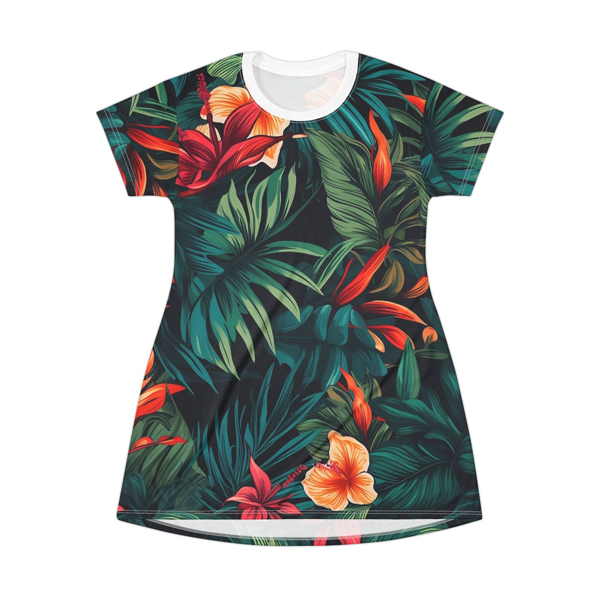 Tropical Floral T-Shirt Dress - Casual Summer Outfit