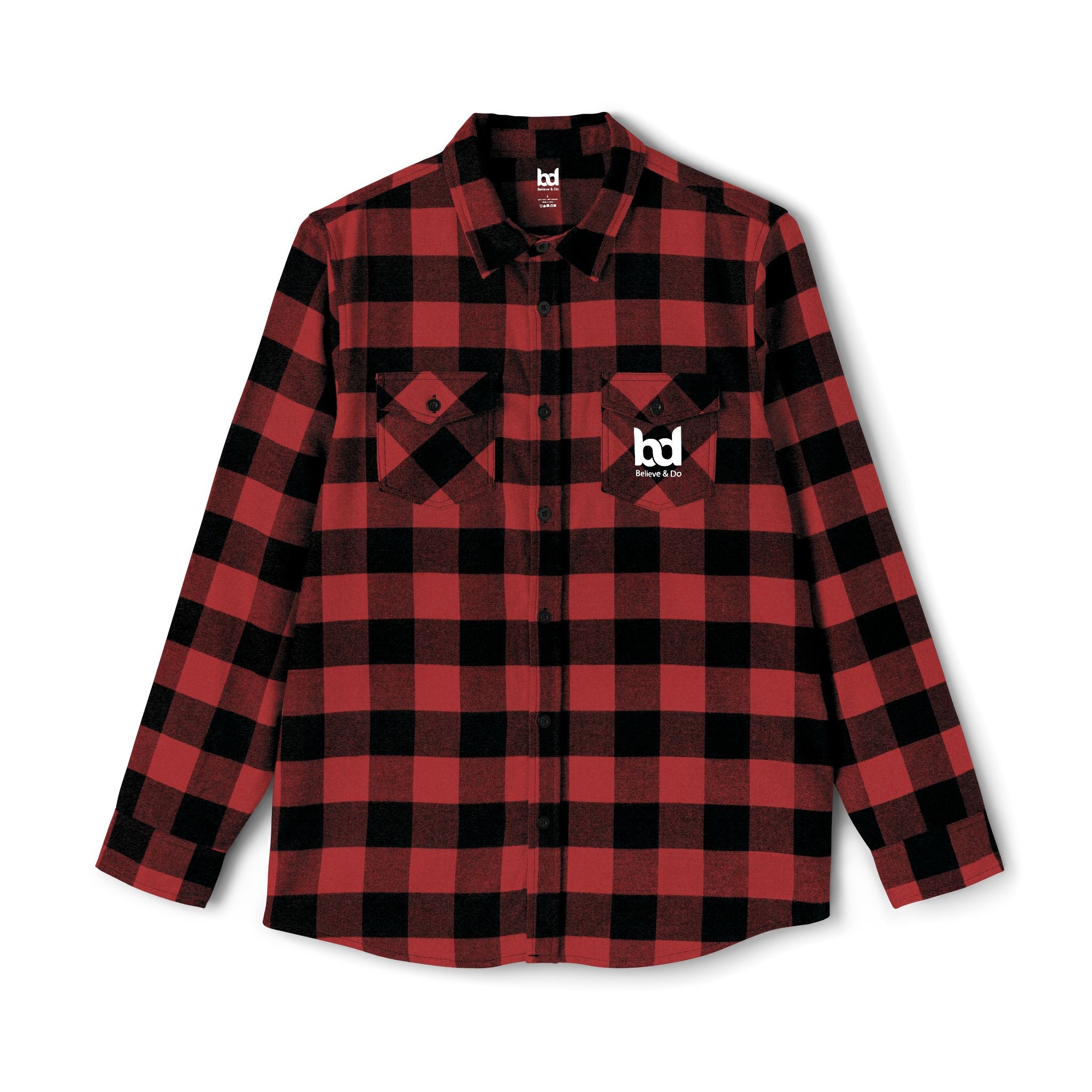 Cozy Comfort with a Purpose: The "Believe & Do" Unisex Flannel Shirt - Cozy Black and Green Plaid Design for Everyday Wear
