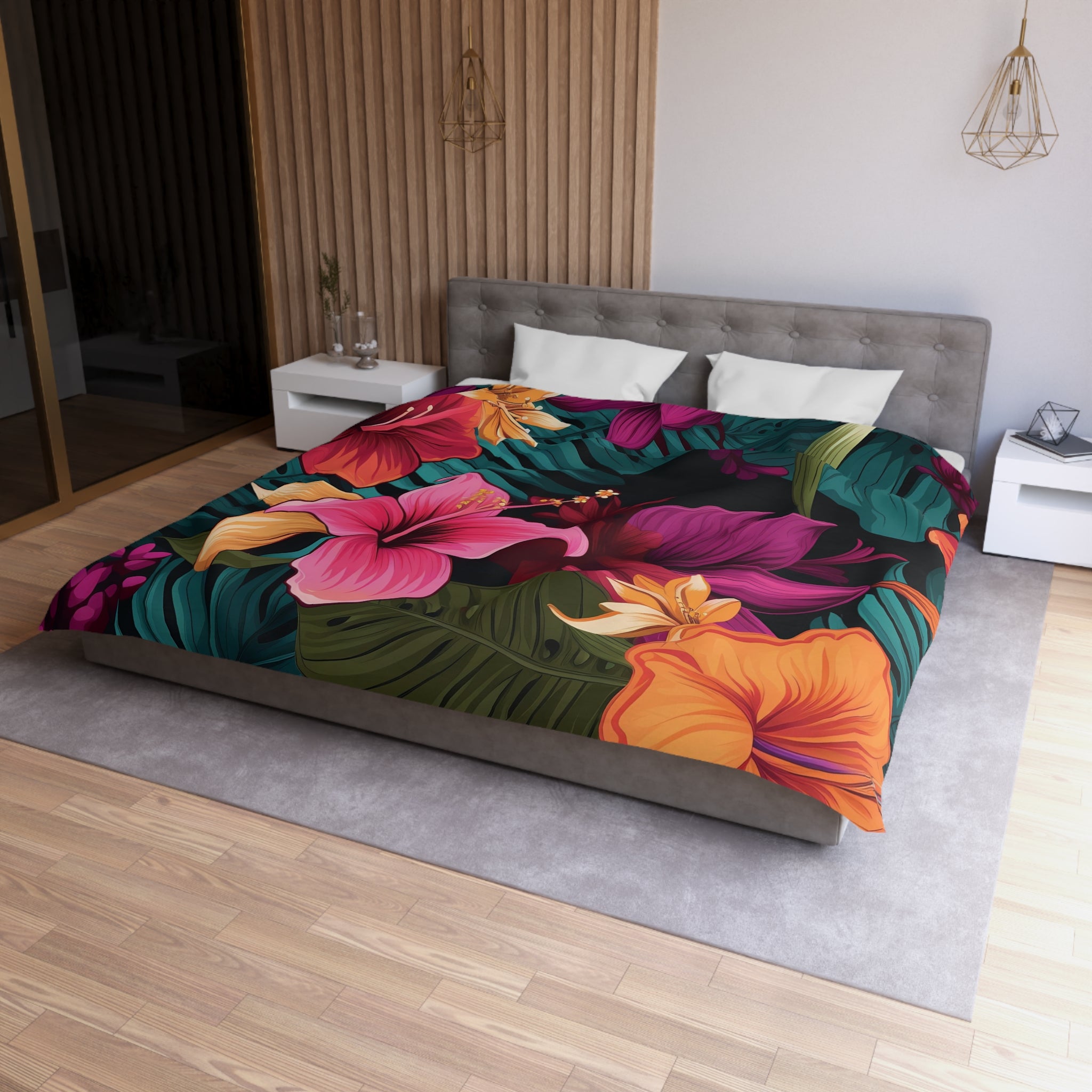 Tropical Floral Microfiber Duvet Cover - Vibrant Bedding for Relaxed Living